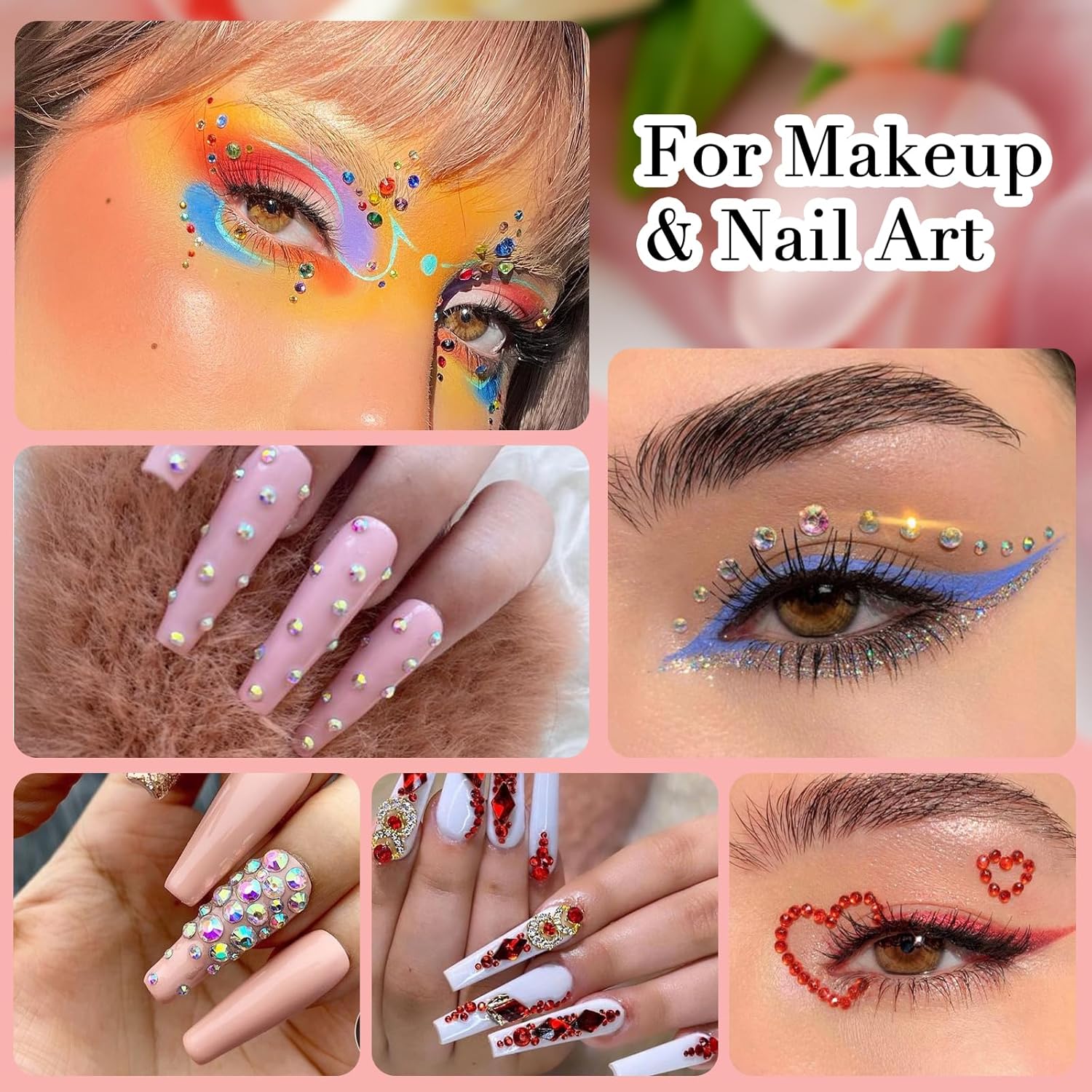 Canvalite 3600 diamantes de imitación naranja de cristal para uñas, pegamento para fijar gemas brillantes de uñas con selector de diamantes de