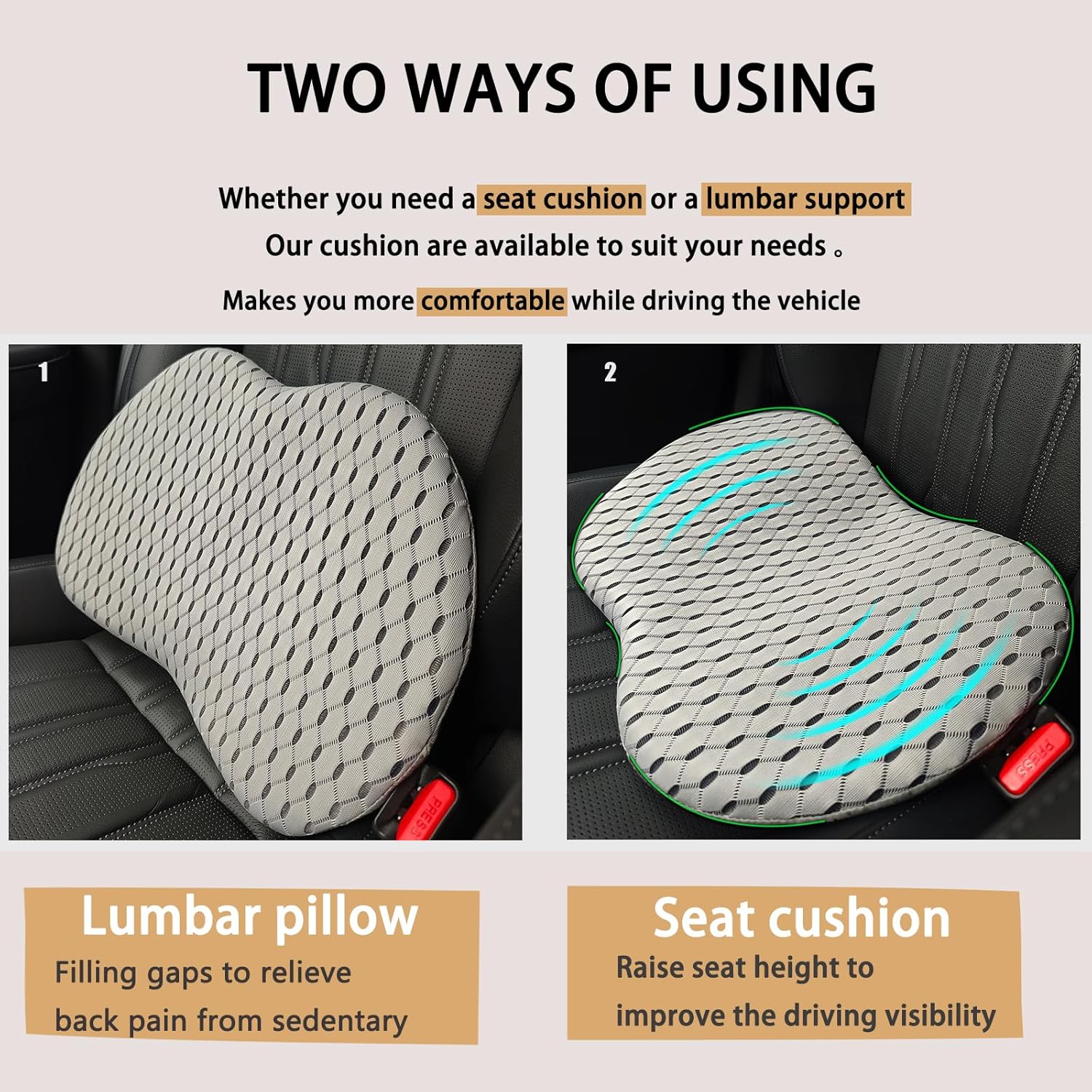 ANSDMO Cojín de espuma viscoelástica para asiento de automóvil, cojín de asiento de automóvil para conductor de asiento de automóvil, alivio del