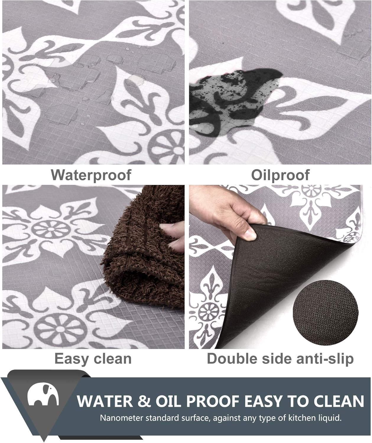 Tapete de cocina acolchado antifatiga, 17.3 x 47.3 pulgadas, impermeable, antideslizante, tapete ergonómico de PVC cómodo para cocina, fregadero,