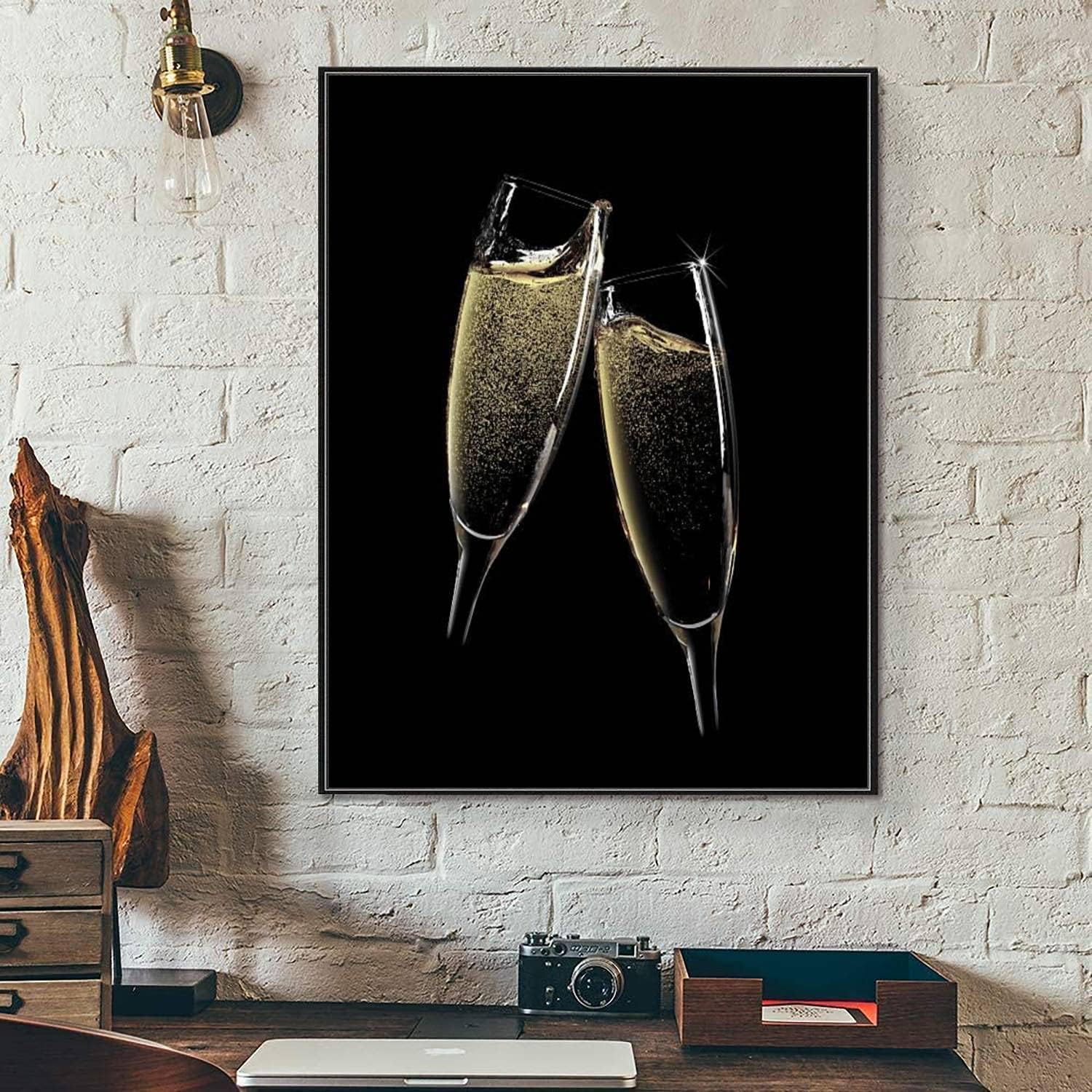 Lienzo enmarcado para pared, diseño de dos copas de champán, impresiones en lienzo para sala de estar, dormitorio, oficina, decoración de pared,
