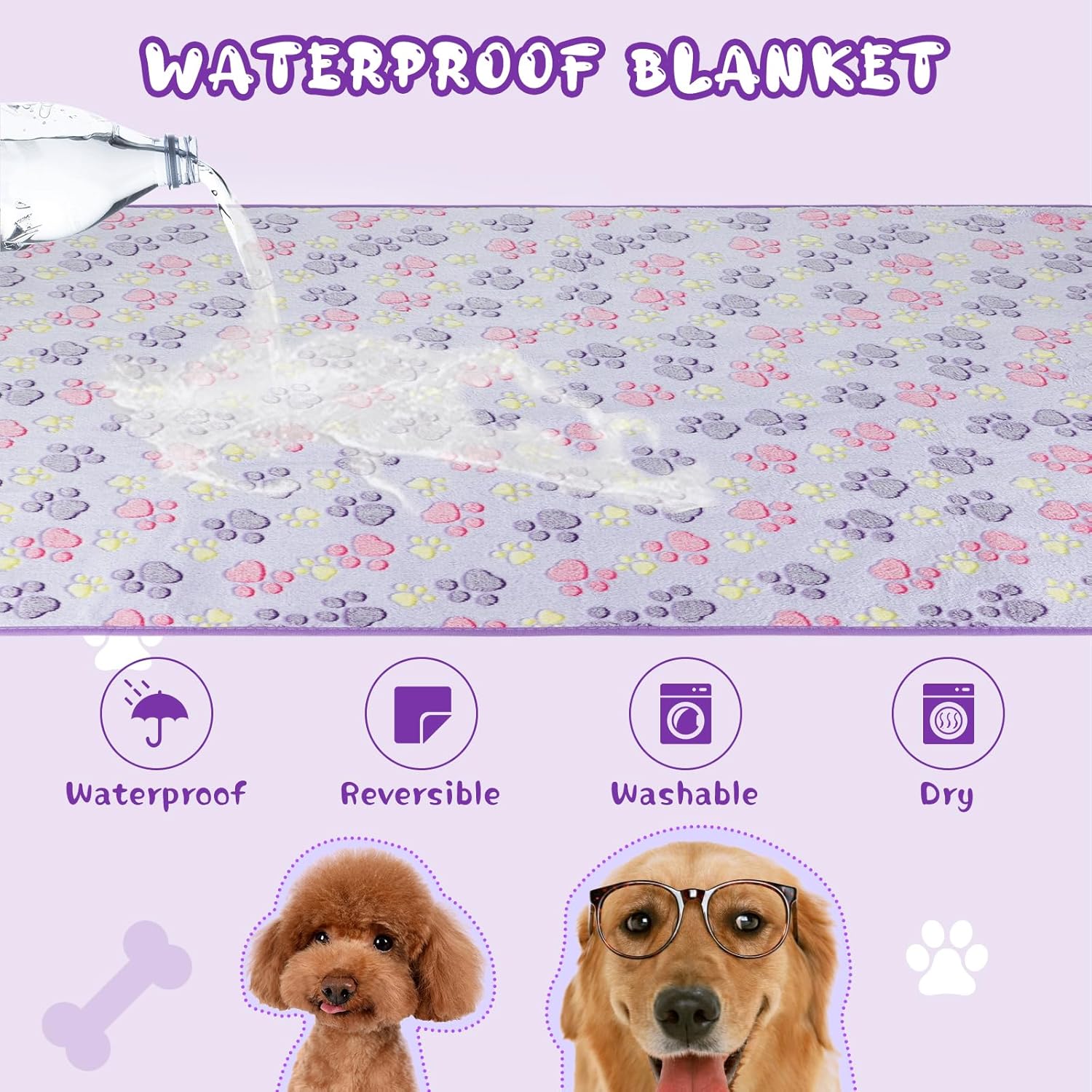 YUEPET Mantas impermeables para perros, paquete de 2 mantas lavables para perros para la cama, sofá, protector de forro polar de franela para