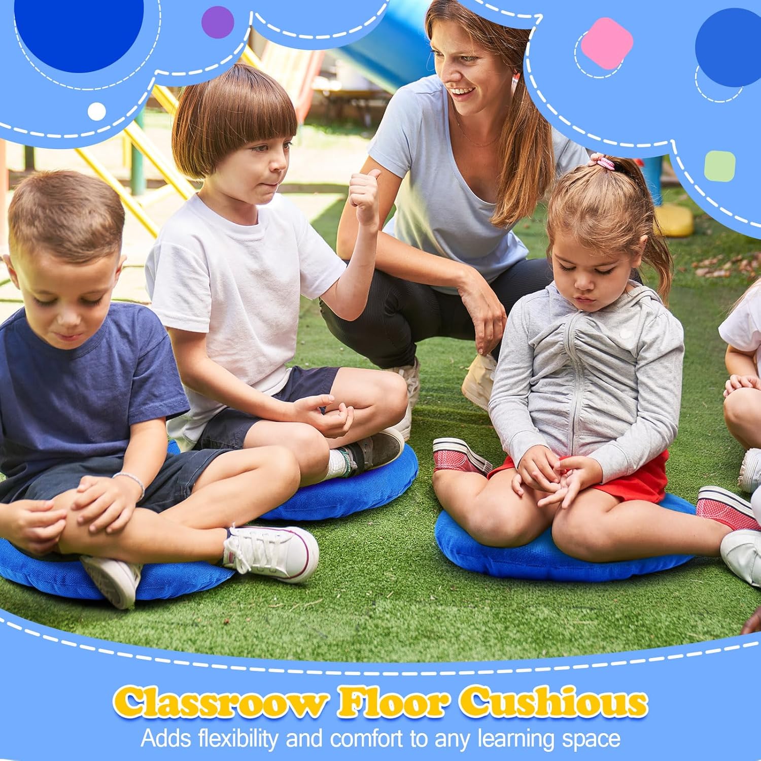 Cojines redondos de piso de 15 pulgadas para niños y niños pequeños, asiento flexible para muebles de aula, almohada de piso de 3.5 pulgadas de