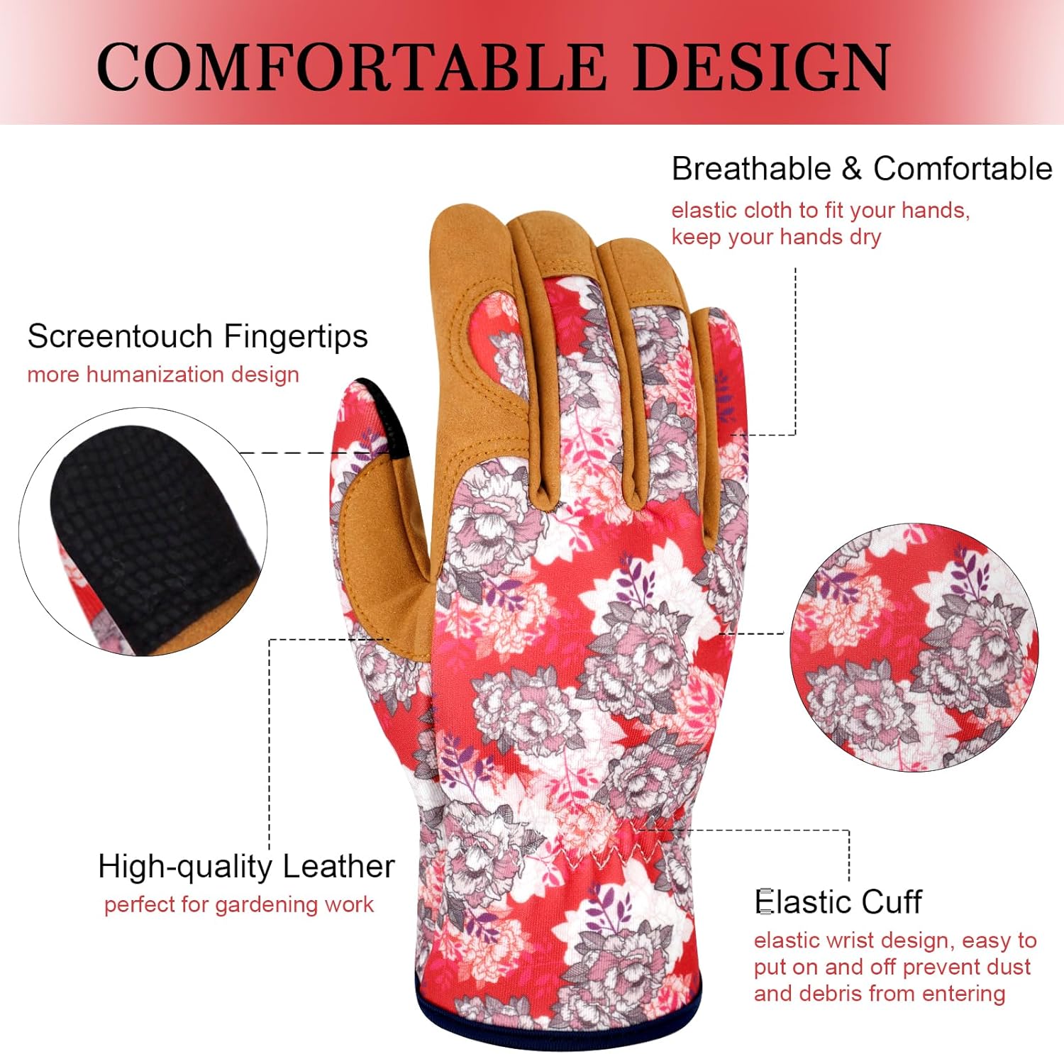 Guantes de jardinería de cuero para mujer, a prueba de espinas, guantes de jardín para pantalla táctil, guantes de trabajo, regalos, L