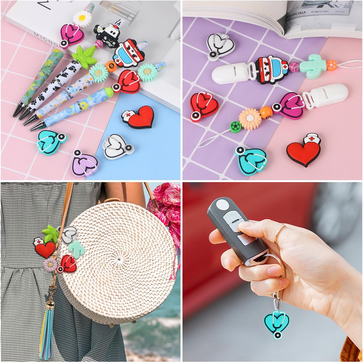 9 cuentas de silicona para estetoscopio de enfermera, cuentas focales de silicona con forma de corazón EVERMARKET para hacer llaveros, cuentas de