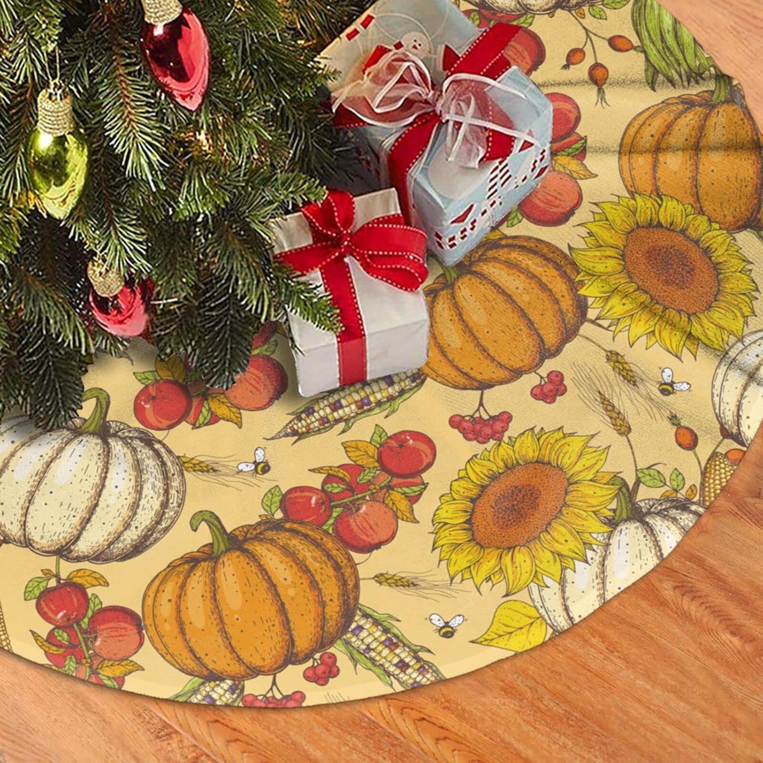 Falda de árbol de girasol de calabaza de otoño de Acción de Gracias, falda de árbol de Navidad de Halloween, 36 pulgadas, decoración de fiesta