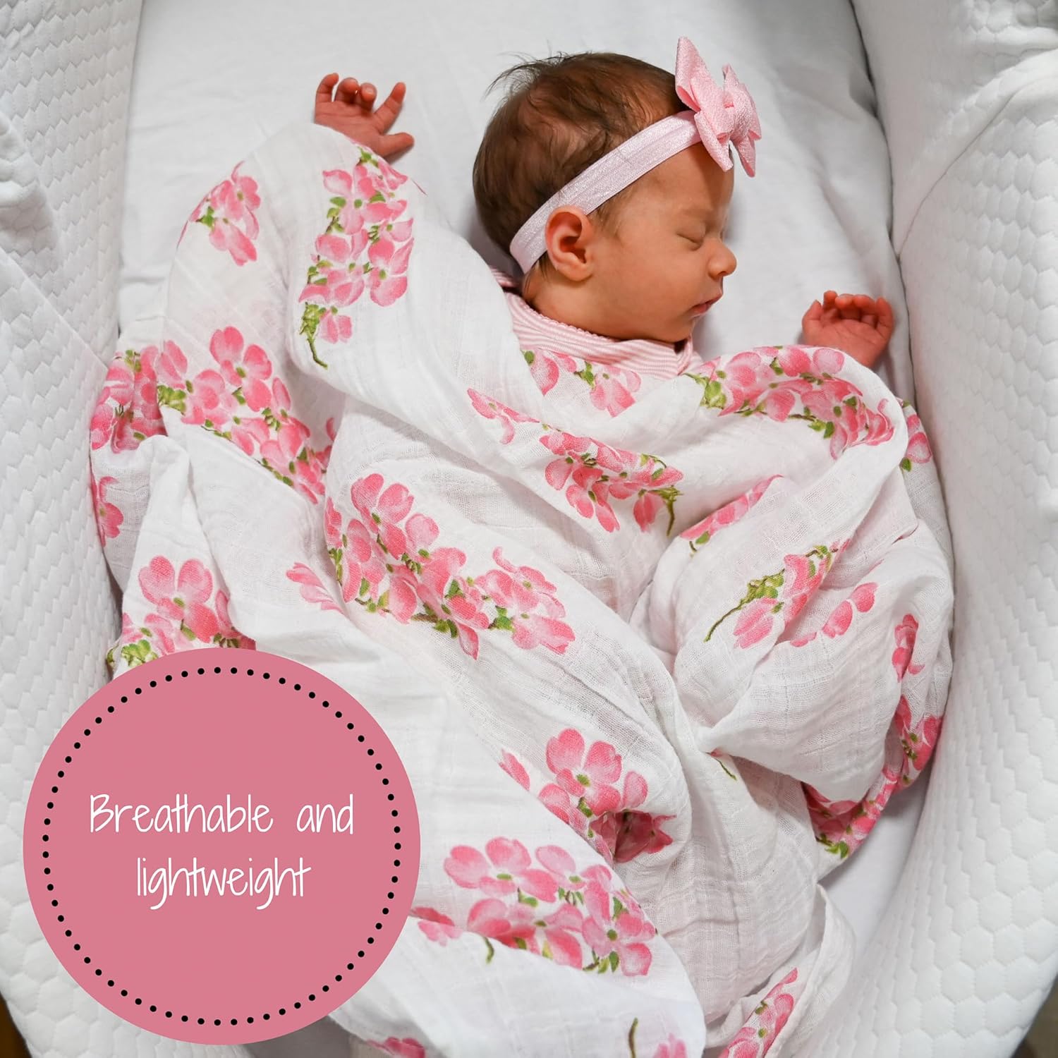 Manta para envolver  100% algodón de muselina  Artículos esenciales para recién nacidos y bebés para niñas, registro  Estampado de flores de cornejo