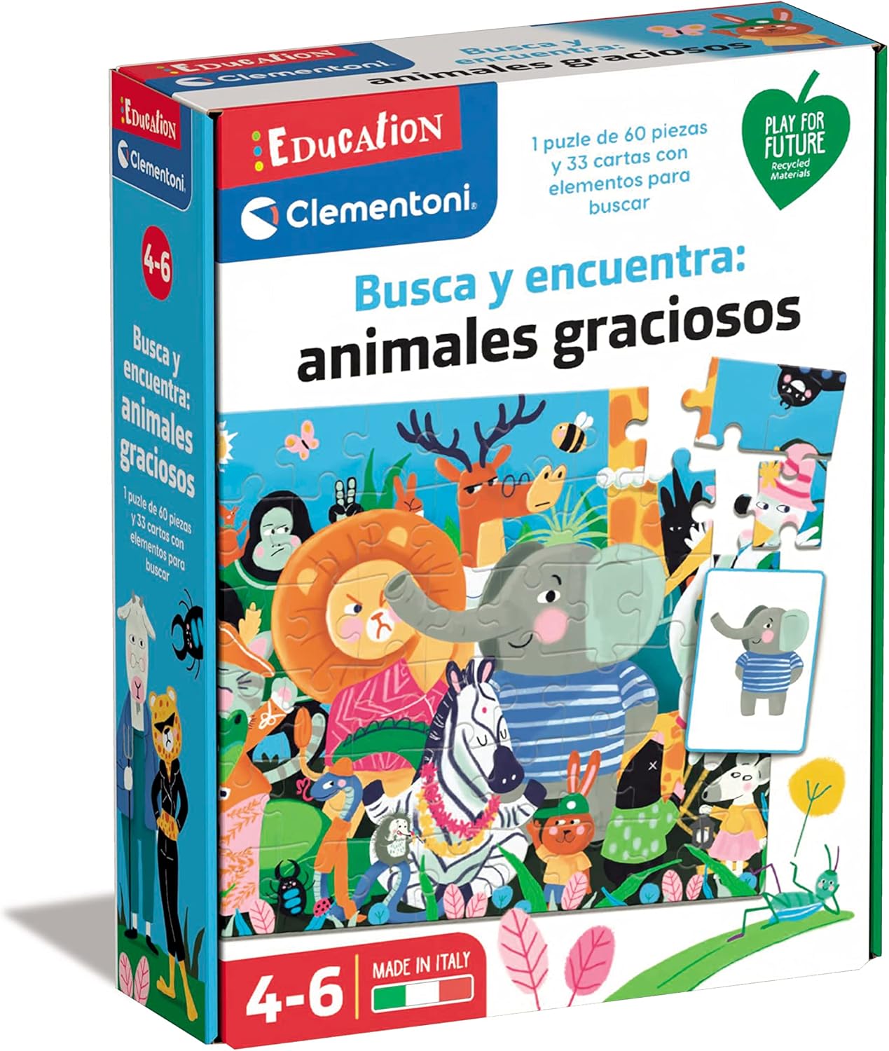 Clementoni – Search & Find Funny Animals Educational Toy, Multicolor, Medium (55453)