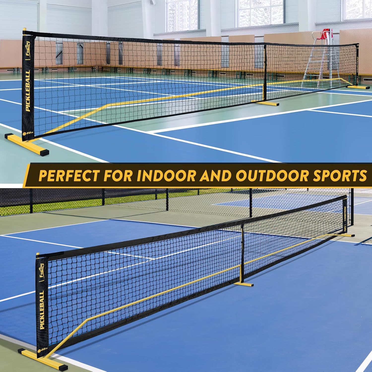 Fostoy Pickleball Net, 22FT Regulation Size Portable Pickleball Net,18-Ply PE Nets Weather Resistant Steady Metal Frame Pickle Ball Net System with