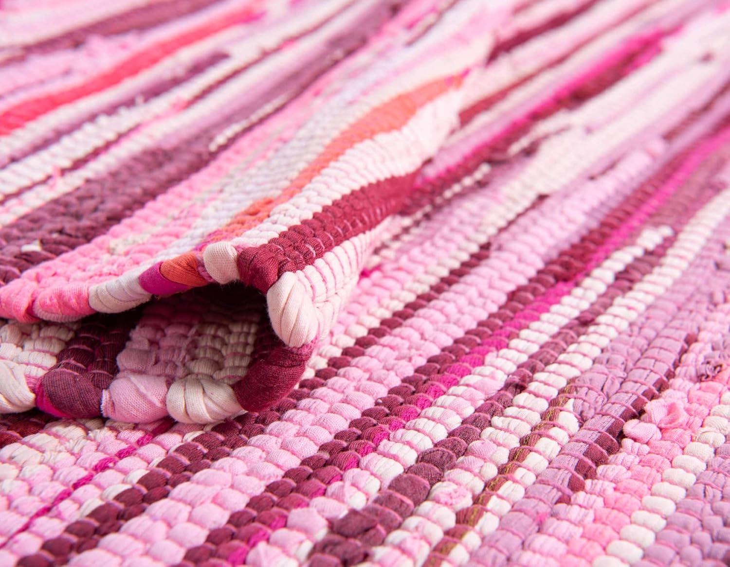 Unique Loom Chindi Cotton Collection – Alfombra tejida a mano de fibras naturales CCH002, 5 x 8 pies, rosamarfil
