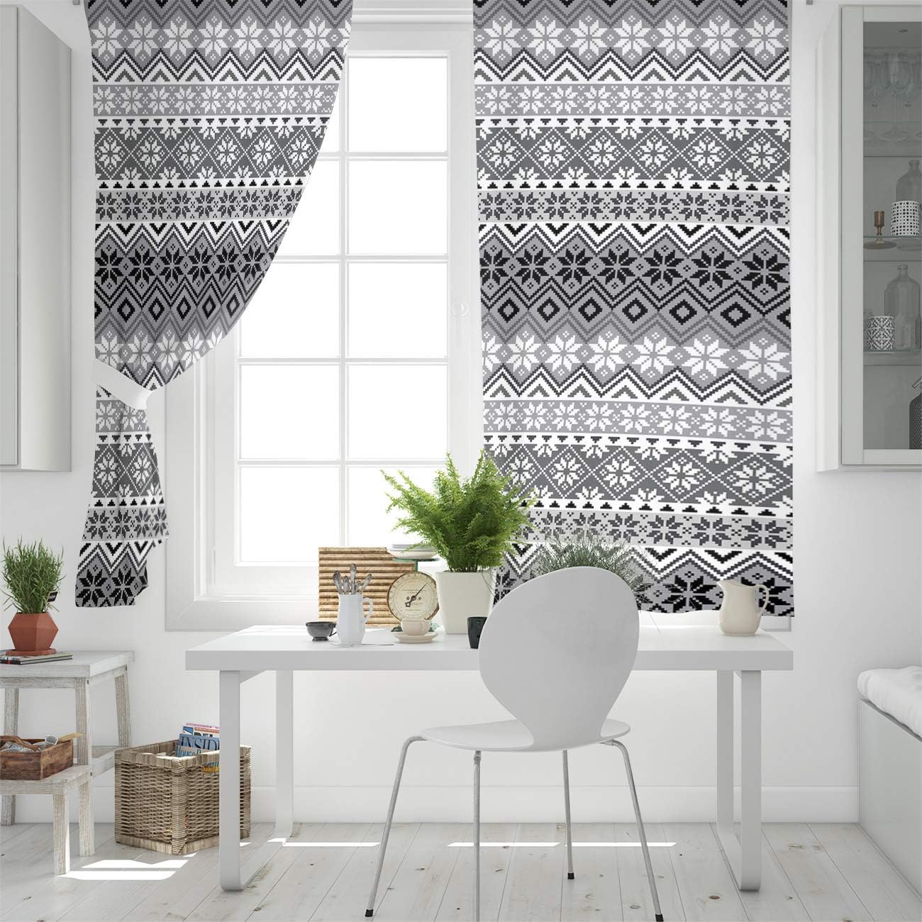 FortuneHouse Cortinas opacas térmicas con diseño de copos de nieve nórdicos, con ojales de metal de impresión moderna tradicional, cortinas