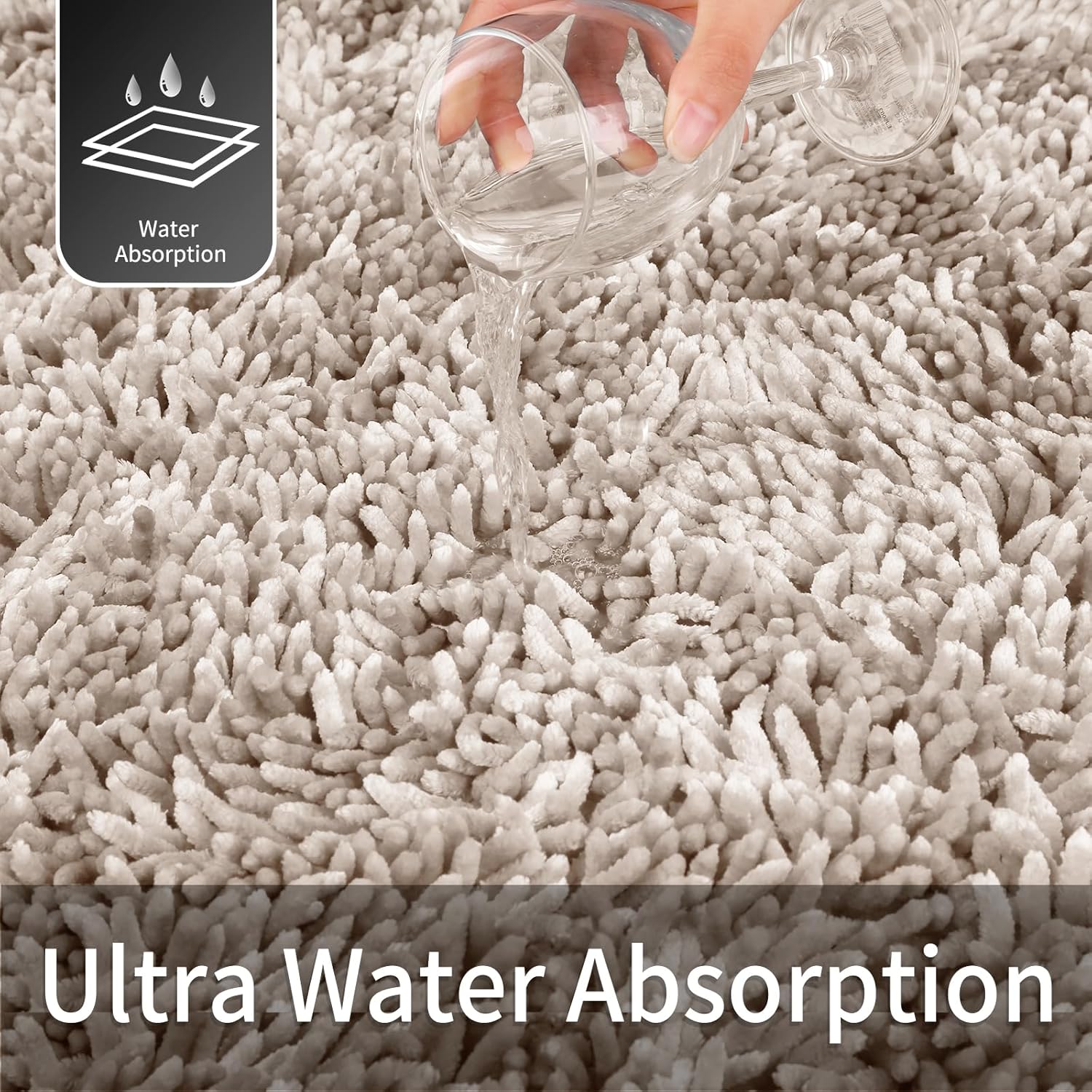 Yimobra Alfombra de baño de chenilla, extra suave y absorbente, antideslizante, lavable a máquina, y secar a máquina, alfombra de felpa para bañera,