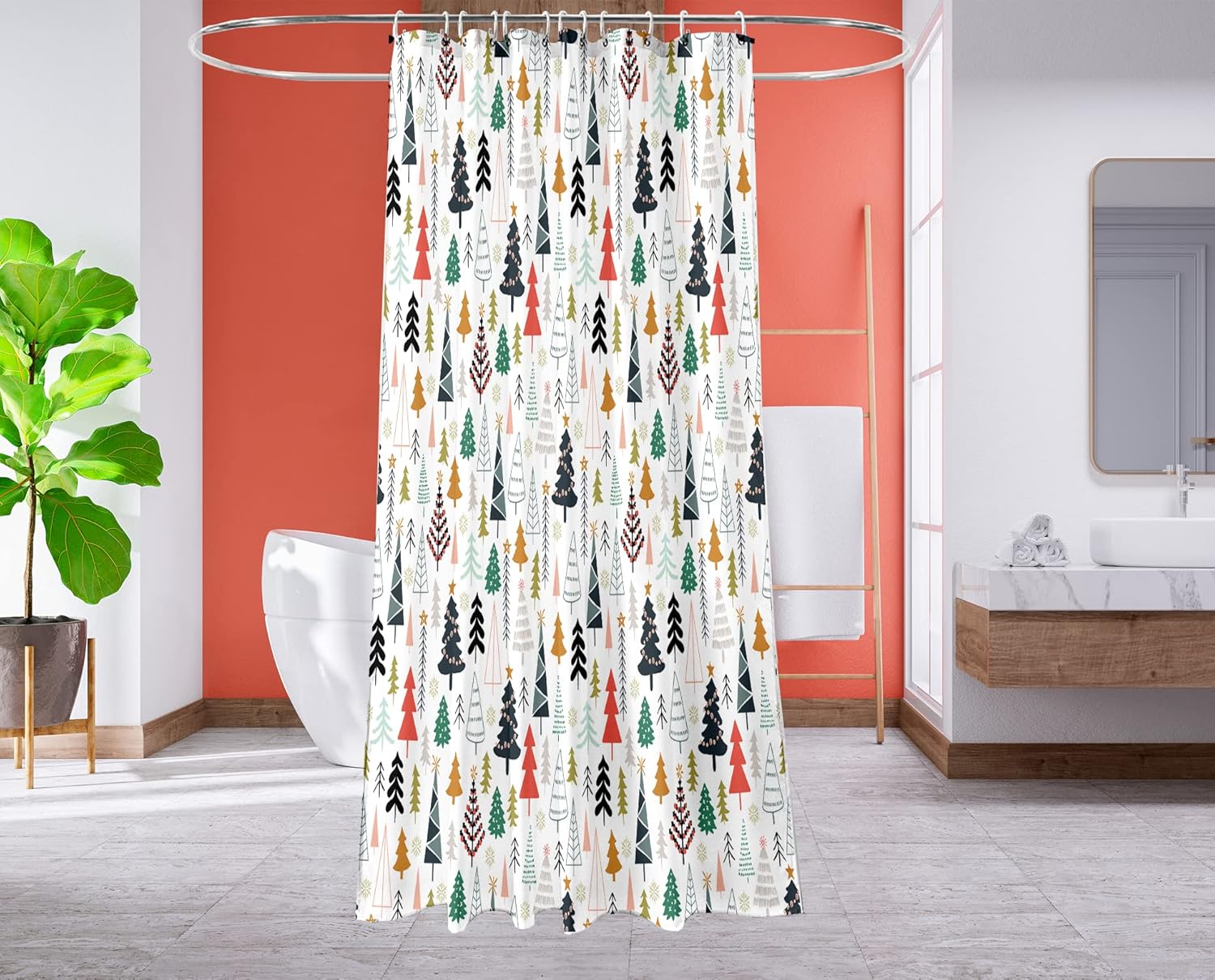 Get Orange Cortina de ducha con diseño de árbol de Navidad, diseño de acuarela, árbol de Navidad, tela de poliéster, cortina de ducha de baño, 72 x