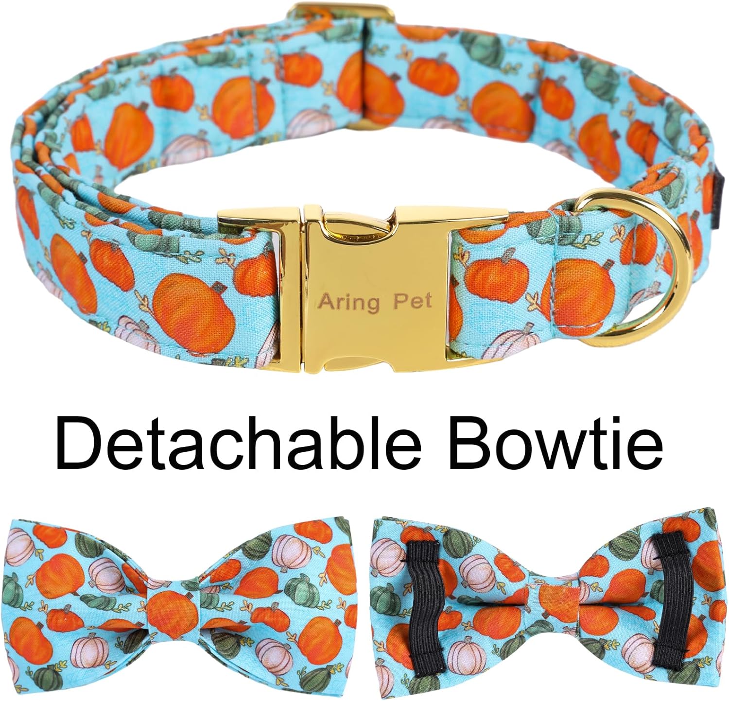 ARING PET Collar de perro de Halloween de algodón con diseño de calabaza con lazo, ajustable de calabaza azul, collares para cachorros con hebilla