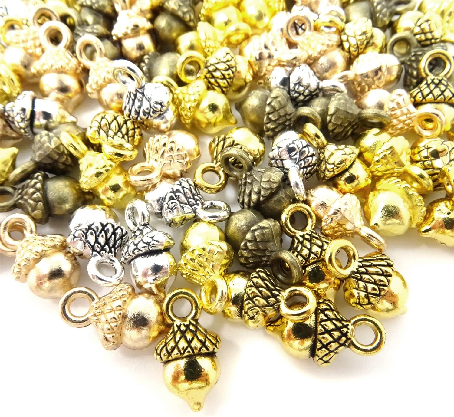 Honbay 100 dijes de aleación de bellota con dije de tuerca 3D para manualidades, aretes, pulseras, collares, llaveros y fabricación de joyas (2