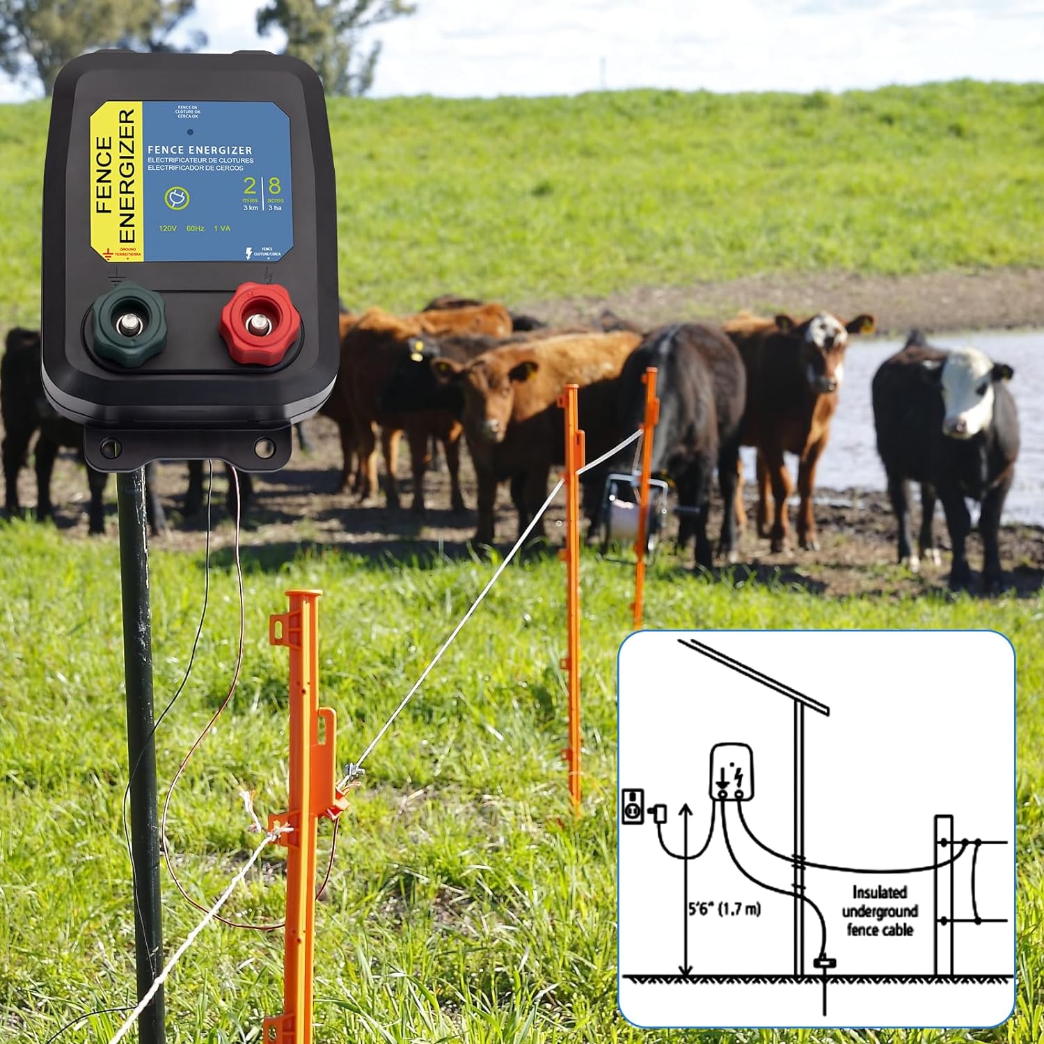 Electric Fence Energizer Plus 250, cargador eléctrico de valla PE2 0.10 julios, cargadores de valla de ganado para contener mascotas y mantener