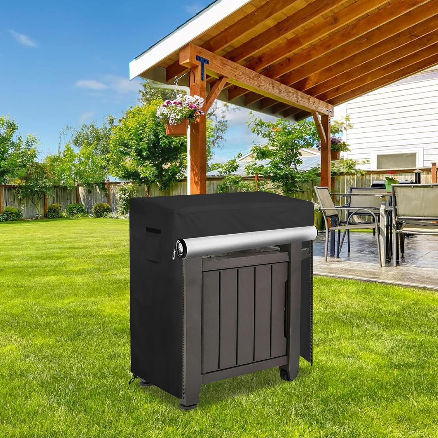 Keter Unity – Funda de mesa de preparación al aire libre con cremallera dividida para carrito de mesa portátil pequeño para parrilla, resistente al