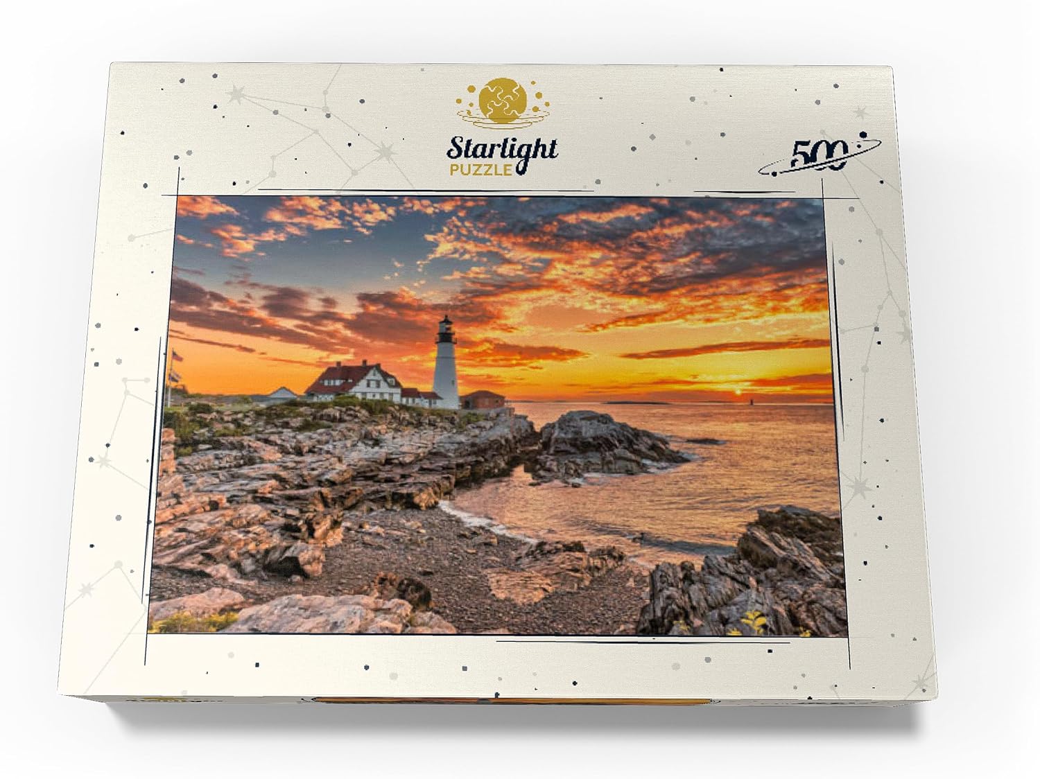 MyPuzzle Portland Lighthouse at Sunrise in New England Maine USA – Rompecabezas prémium de 500 piezas para adultos