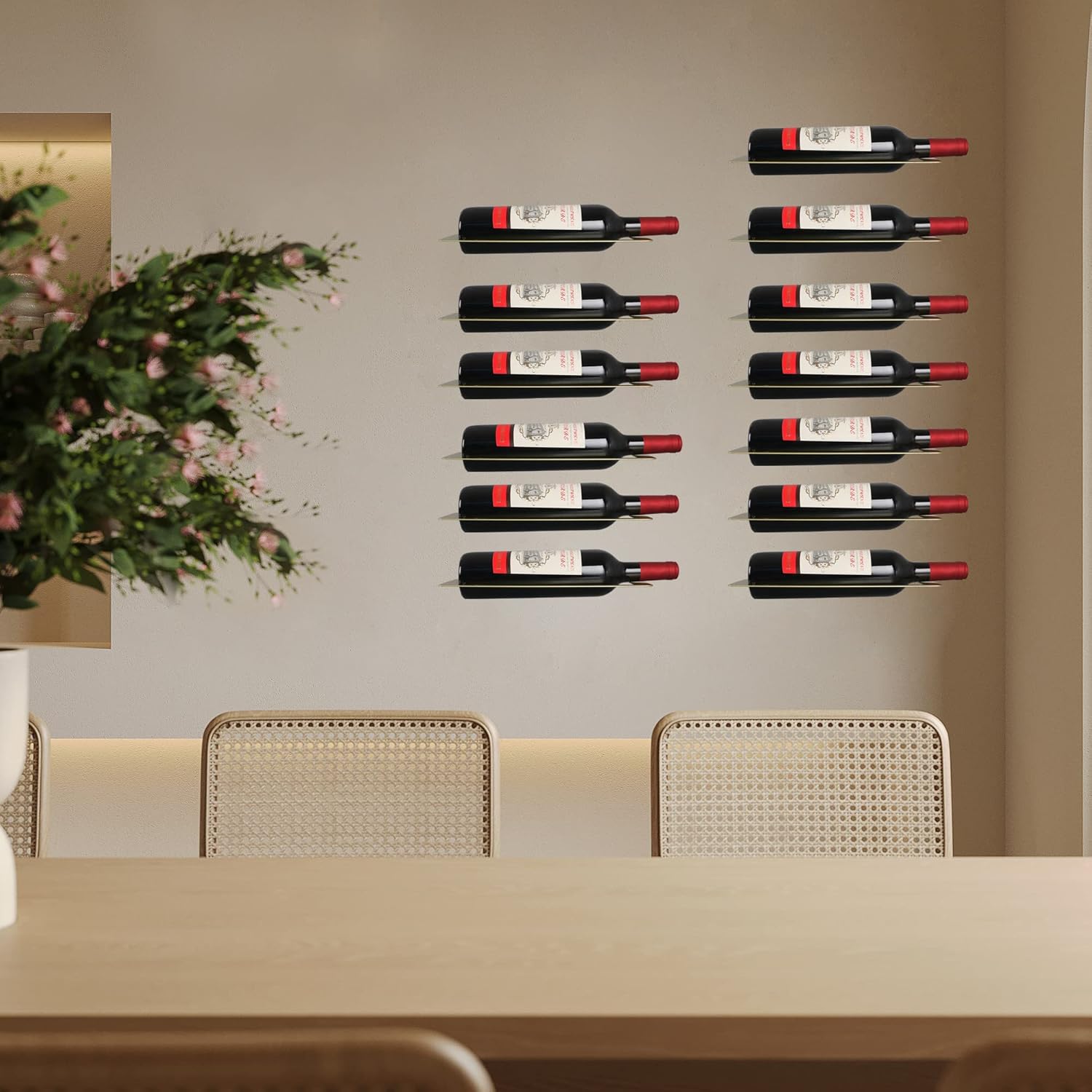 Estante para vino montado en la pared, soporte de metal negro para botellas de vino, soporte de pared para botellas de vino estándar, almacenamiento