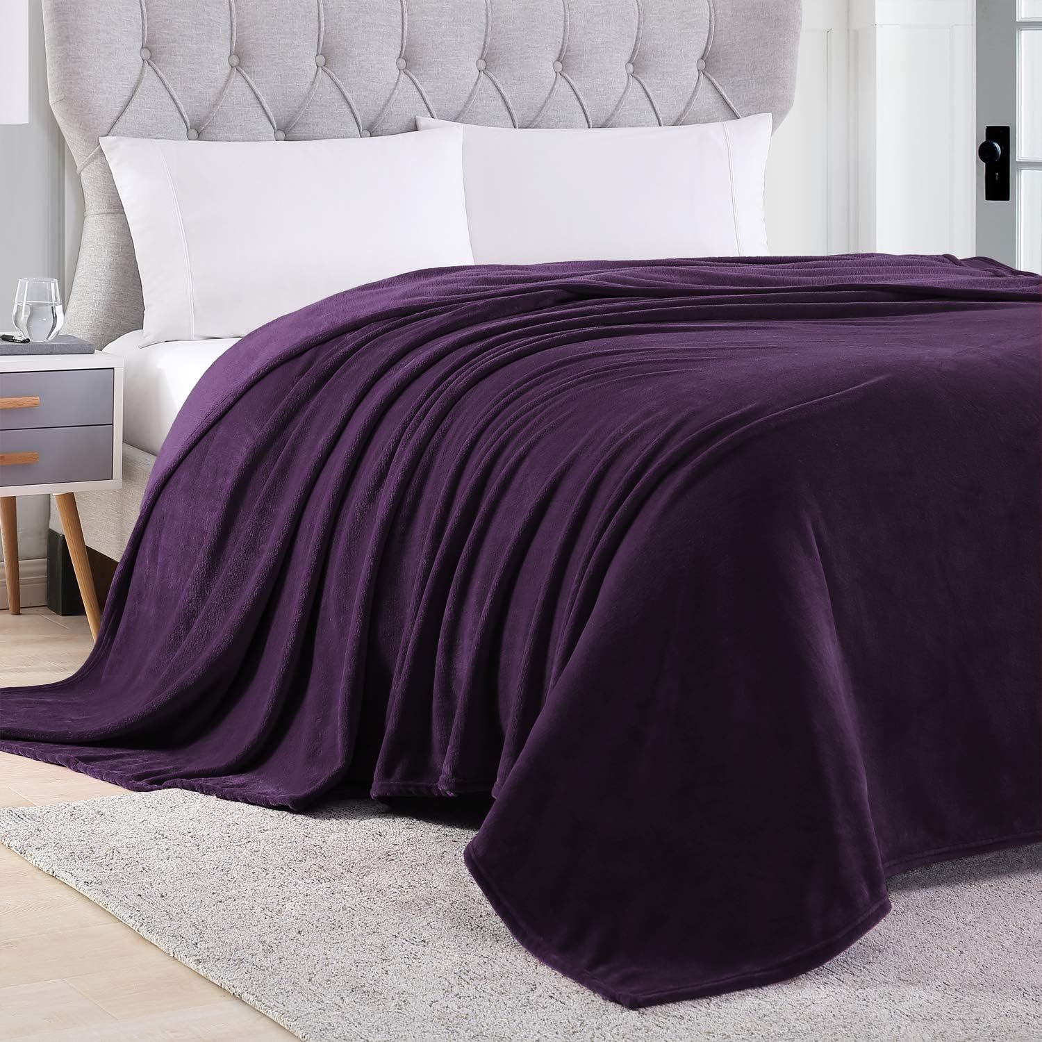 EXQ Home – Cobija de vellón, color morado, para cama o sofá, cobija de franela de microfibra mullida para adultos o niños