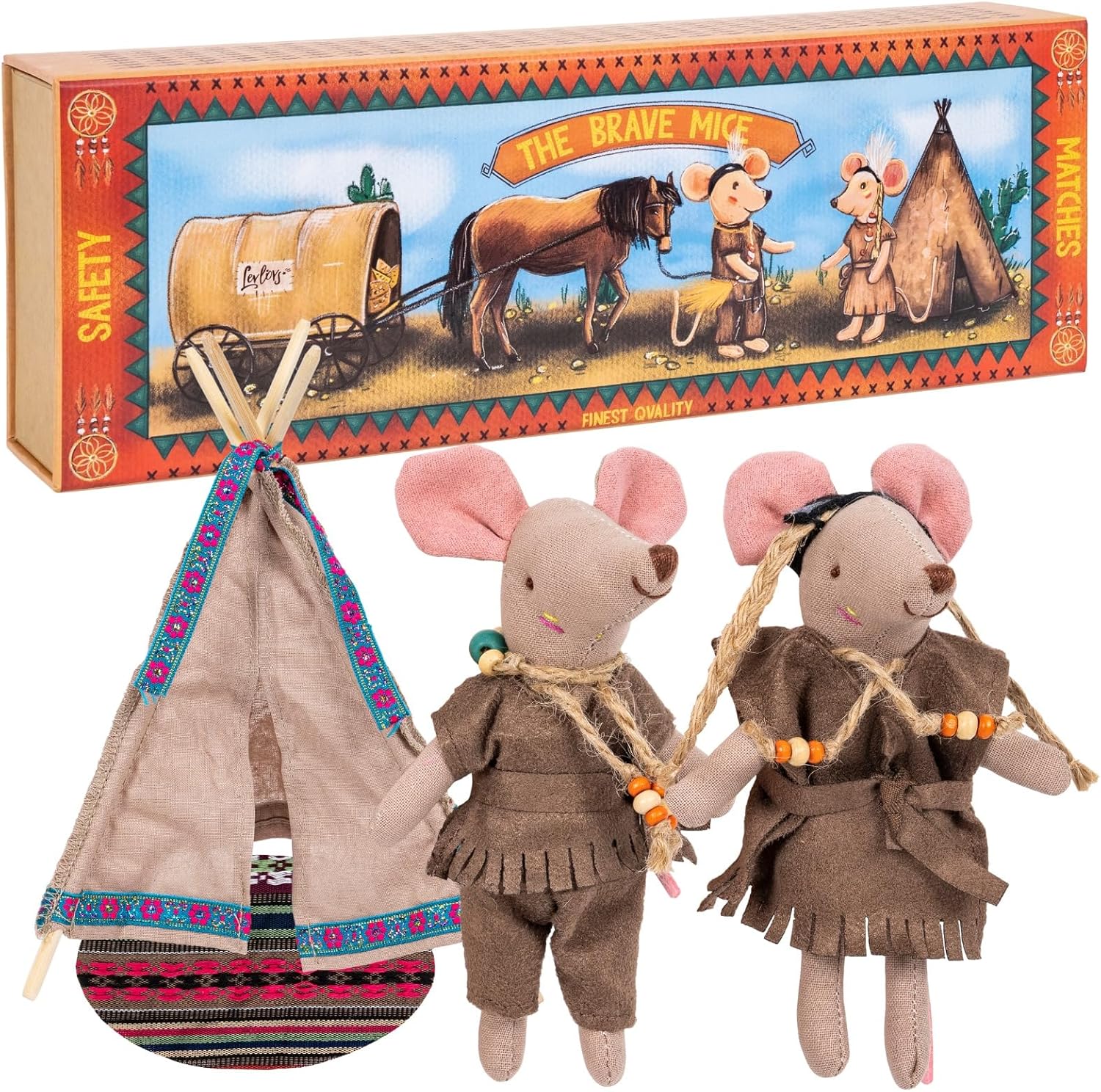 LEVLOVS Ratón en una caja de cerillas y amigos juguete regalo de registro de bebé VIP ratones juguete de peluche (beige)