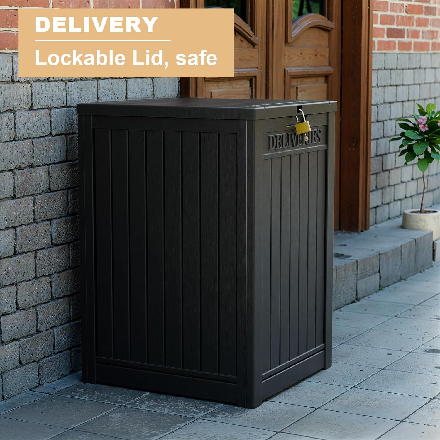 Caja de entrega de resina de 48 galones, resistente al óxido y a la humedad, con cerradura, caja impermeable para porches, patios, uso en interiores
