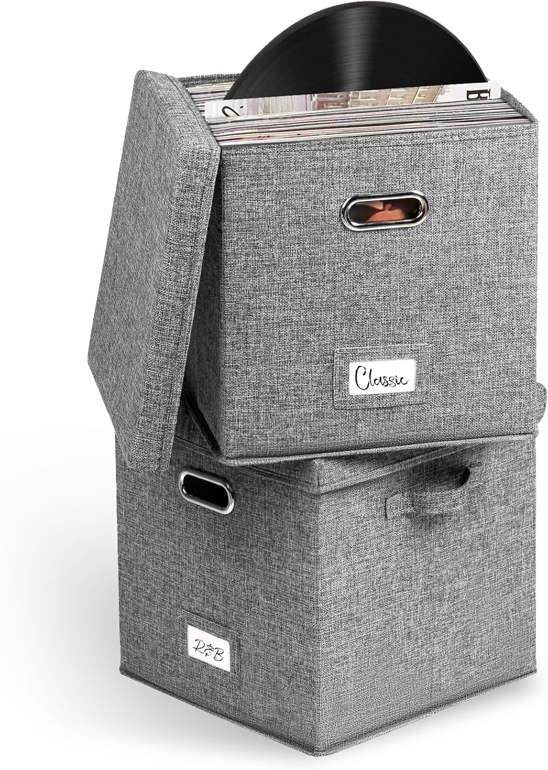 Juego de 2 cajas de almacenamiento de discos de vinilo almacenamiento para discos de vinilo con capacidad para más de 100 LP, contenedores