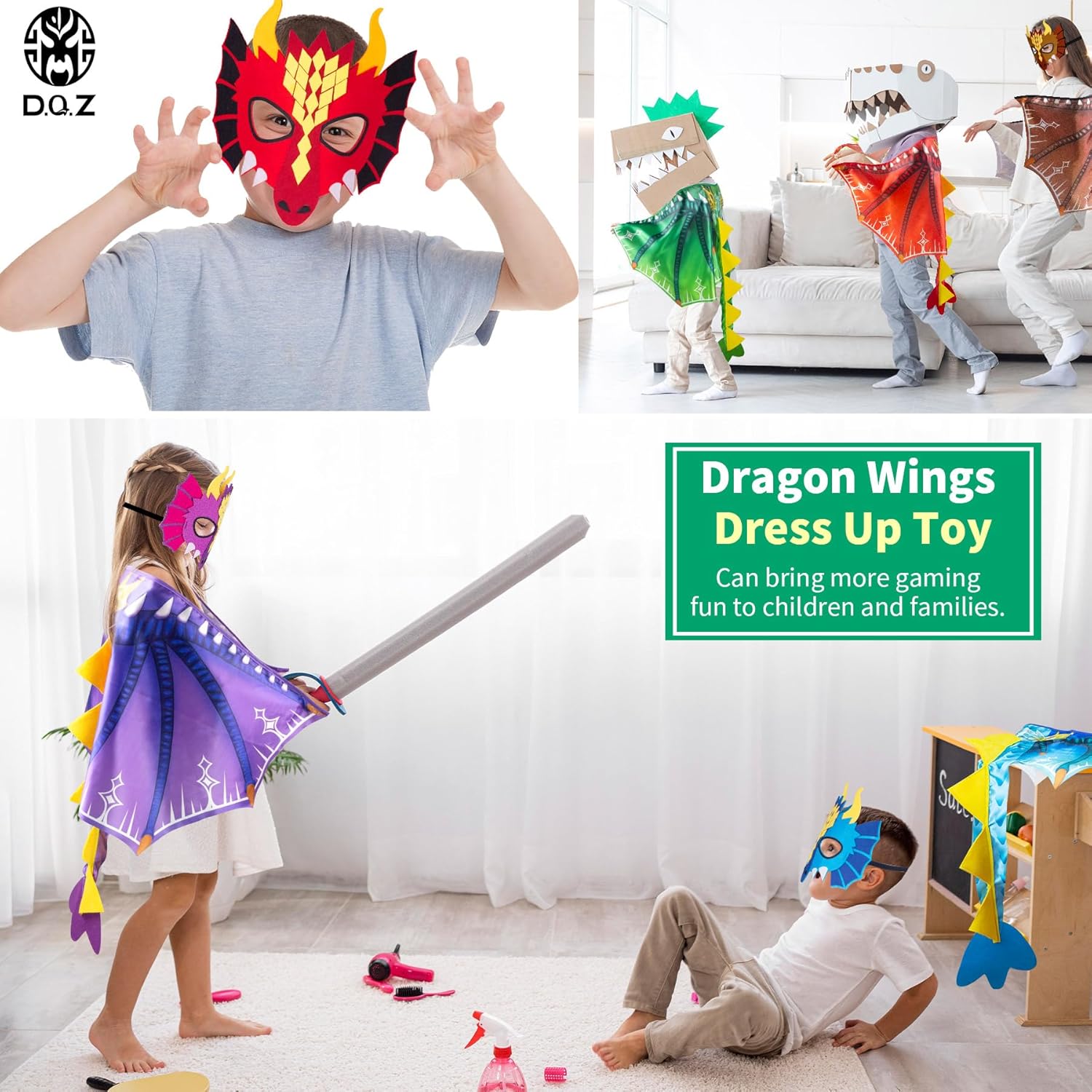 D.Q.Z Disfraz de dinosaurio y alas de dragón para niños con máscara, capa de dinosaurio para niños, regalos de juguetes para fiestas de cumpleaños