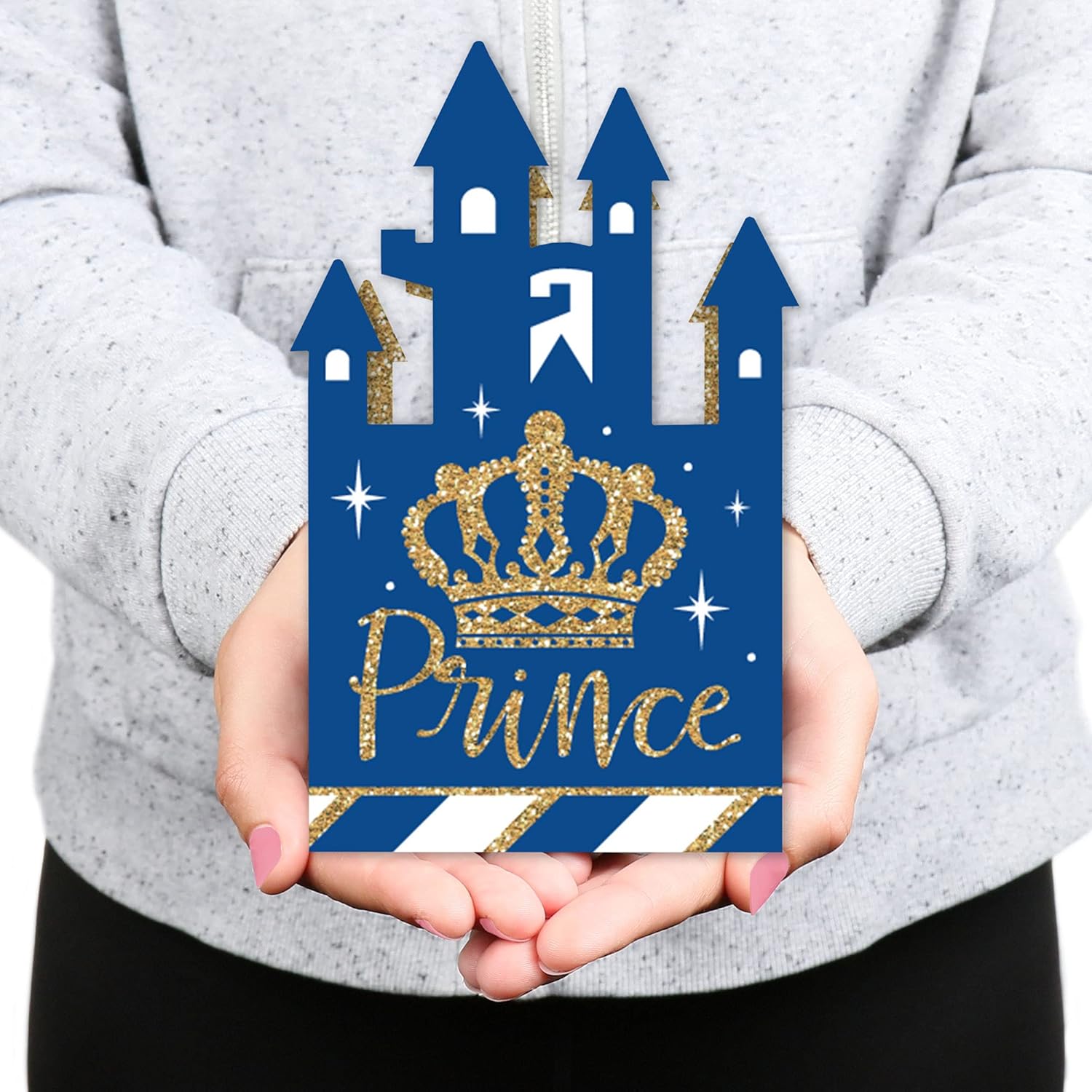 Big Dot of Happiness Royal Prince Charming – Cajas de regalo para baby shower o fiesta de cumpleaños, cajas de castillo, juego de 12