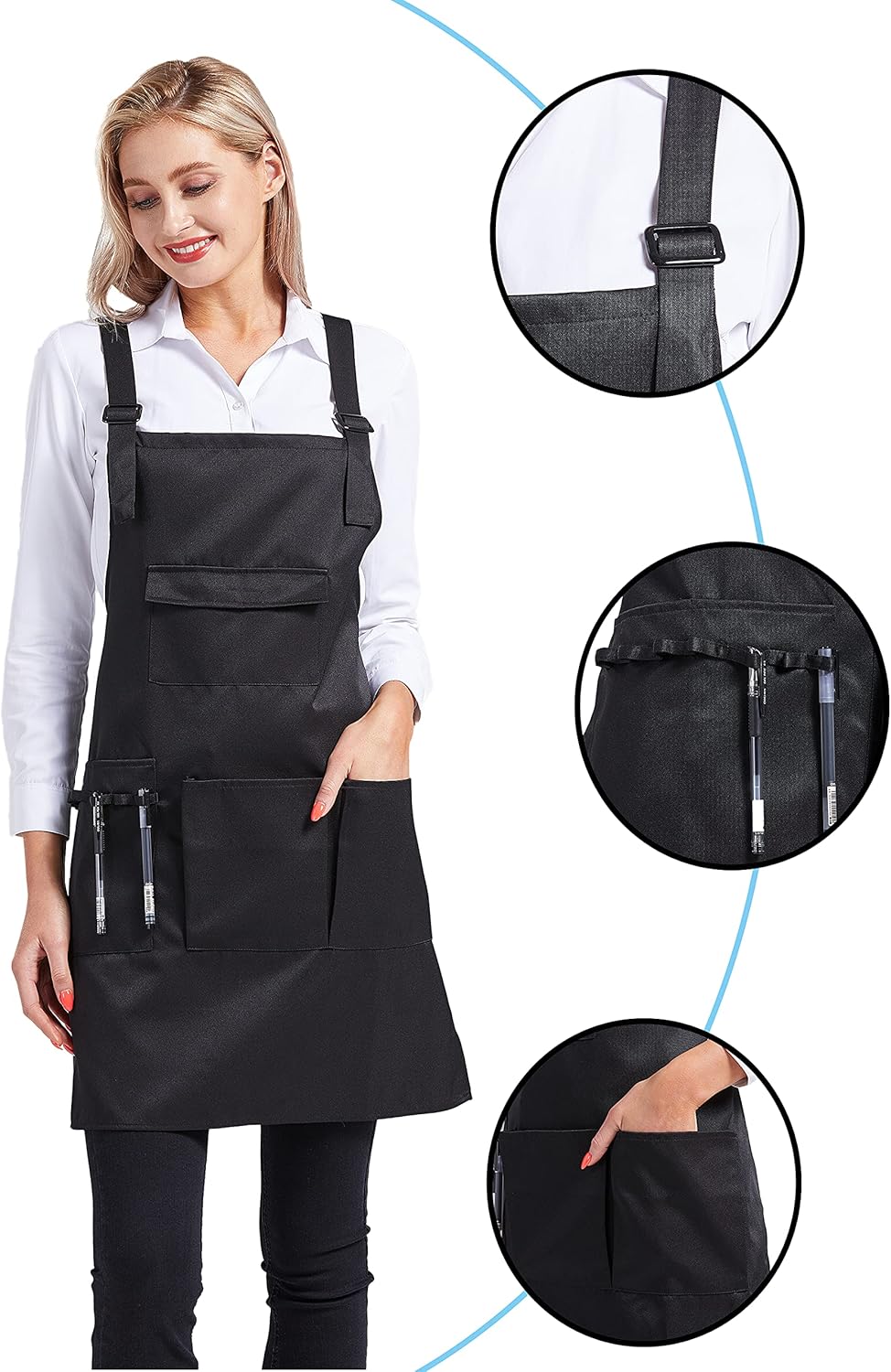 Nanxson Delantal ajustable para mujer, delantal de trabajo profesional con bolsillos para herramientas CF3010