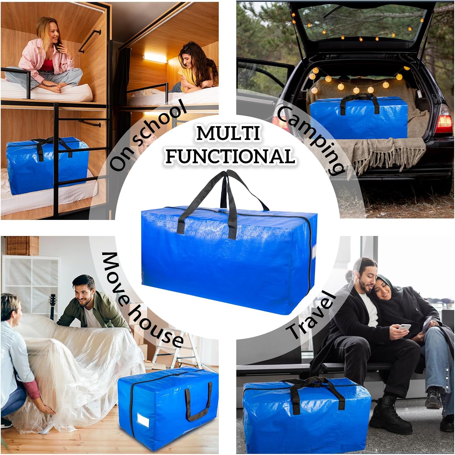 Bolsas de mudanza resistentes con asas fuertes, paquete de 6 bolsas de almacenamiento extra grandes con cremallera suave, bolsa de almacenamiento de