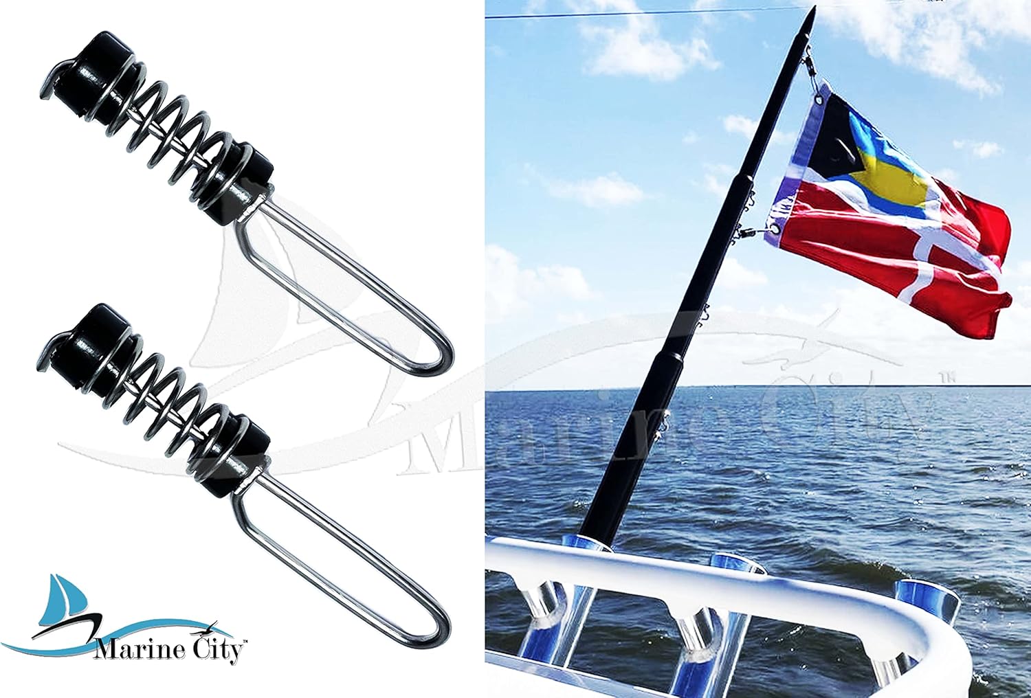 MARINE CITY 304 – Antena de lujo de acero inoxidable para Halyarda y Outrigger para bandera de pesca, luces de popa con cuerda de resorte para
