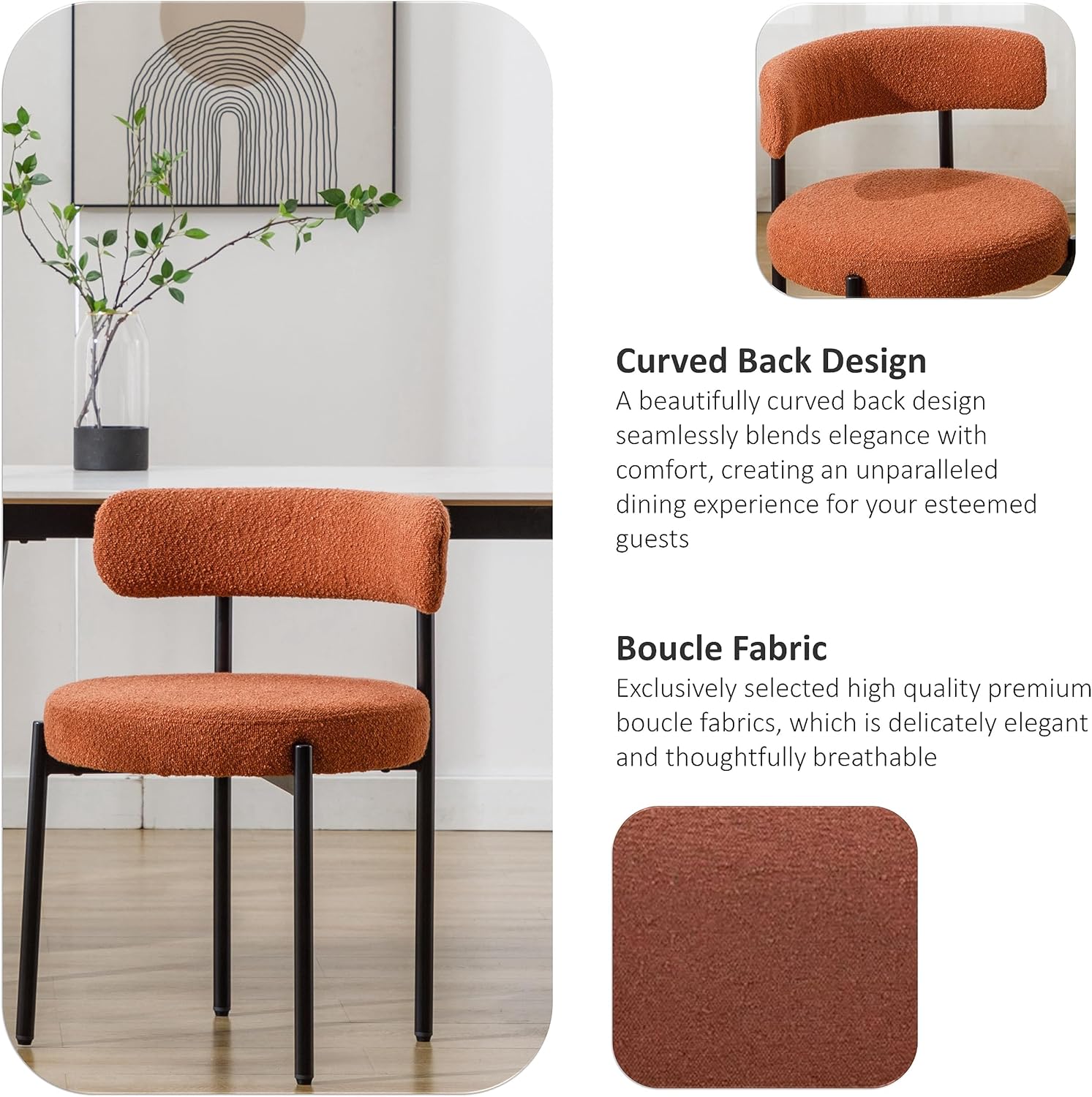 Locus Bono Boucle – Juego de 2 sillas de comedor, modernas sillas de comedor tapizadas, sillas de cocina sin brazos para comedor, sala de estar,