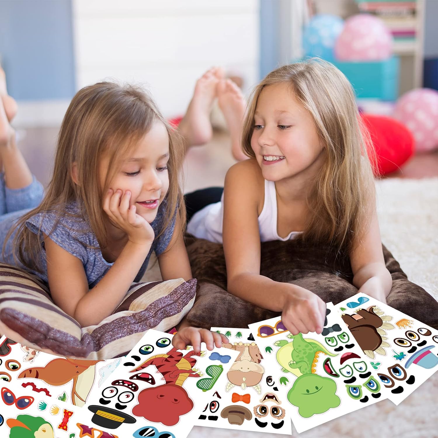 24 hojas de calcomanías de dinosaurio para actividades de niños pequeños, haz tus propias calcomanías para niños, suministros de recuerdo de fiesta