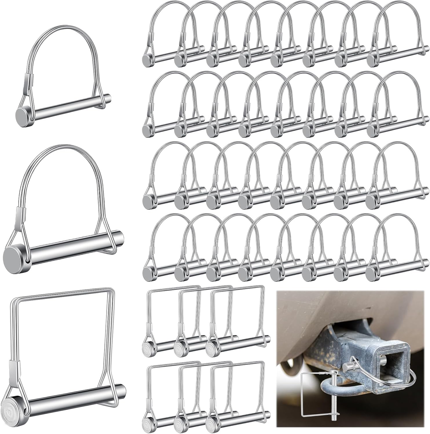 40 unidades de 14 pulgadas x 2-34 pulgadas en forma de D, pasador de acoplador de remolque de 38 pulgadas x 2-2732 pulgadas, pasador de bloqueo de