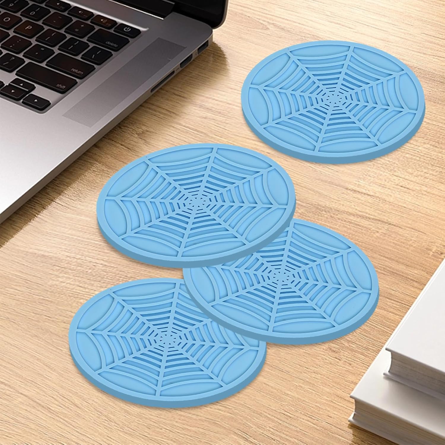 ZKFAR 4 PCS 2.75″ Car Cup Holder Coaster, PVC Waterproof Spider Web Car Coasters, Thickened Eco-Friendly Automotive Drinks Coaster, Universal for