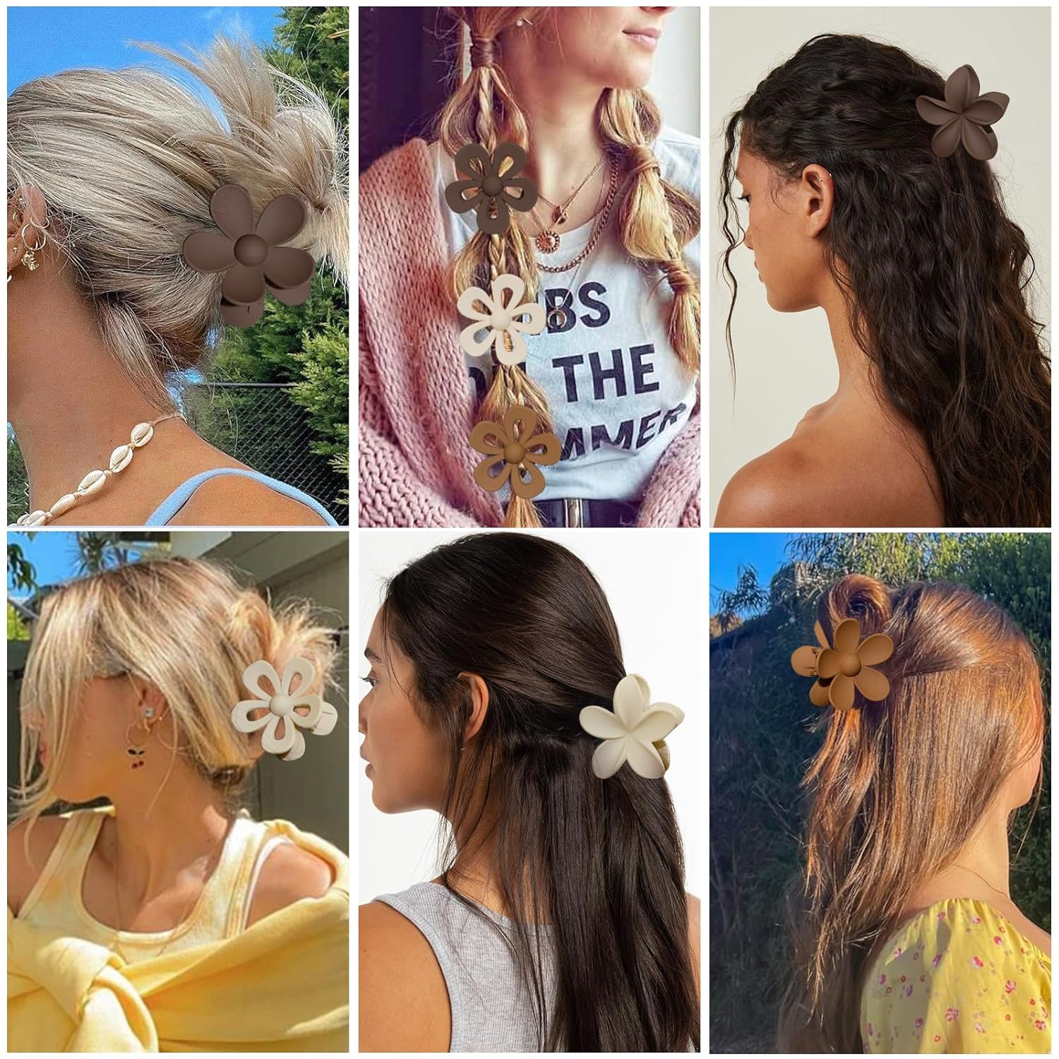 cobinaan Pinzas para el cabello de flores, 9 pinzas grandes para el cabello grueso para mujer, pinzas de garra mate medianas, bonitos 3 estilos,