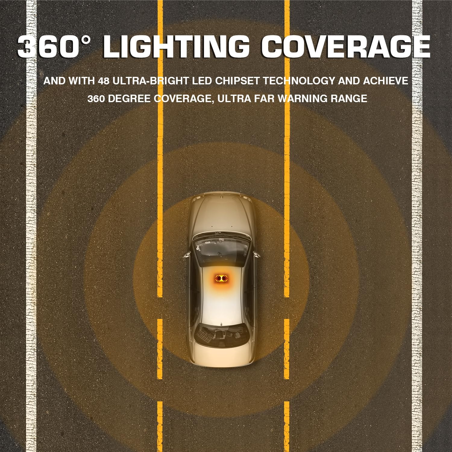 RONSTA Luces estroboscópicas LED de emergencia en el techo, 12V-24V ámbar 48 luces LED intermitentes de seguridad con magnético y cable recto de 16
