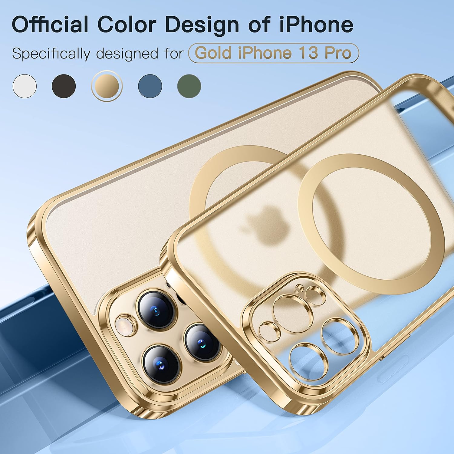 Alphex Funda oficial de color para iPhone 13 Pro, parachoques brillante y parte trasera mate, fuerte magnético compatible con MagSafe, antihuellas,