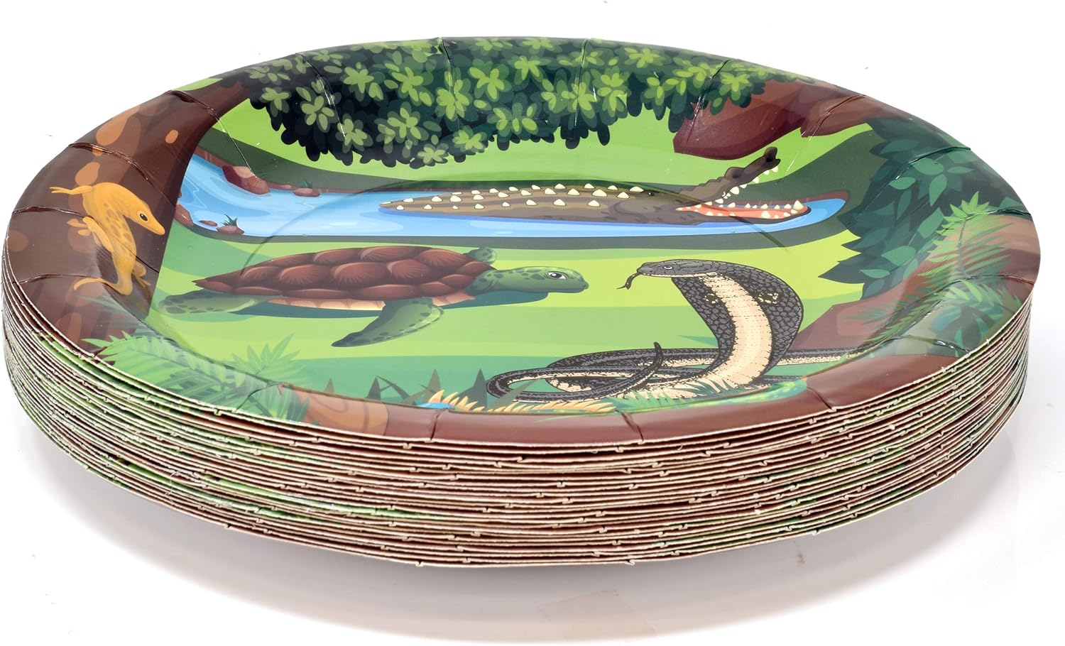 Set de suministros para fiestas de serpiente de lagarto de reptil, 24 platos de papel de 24 platos de 24 7 pulgadas, 24 tazas de 9 onzas y 50