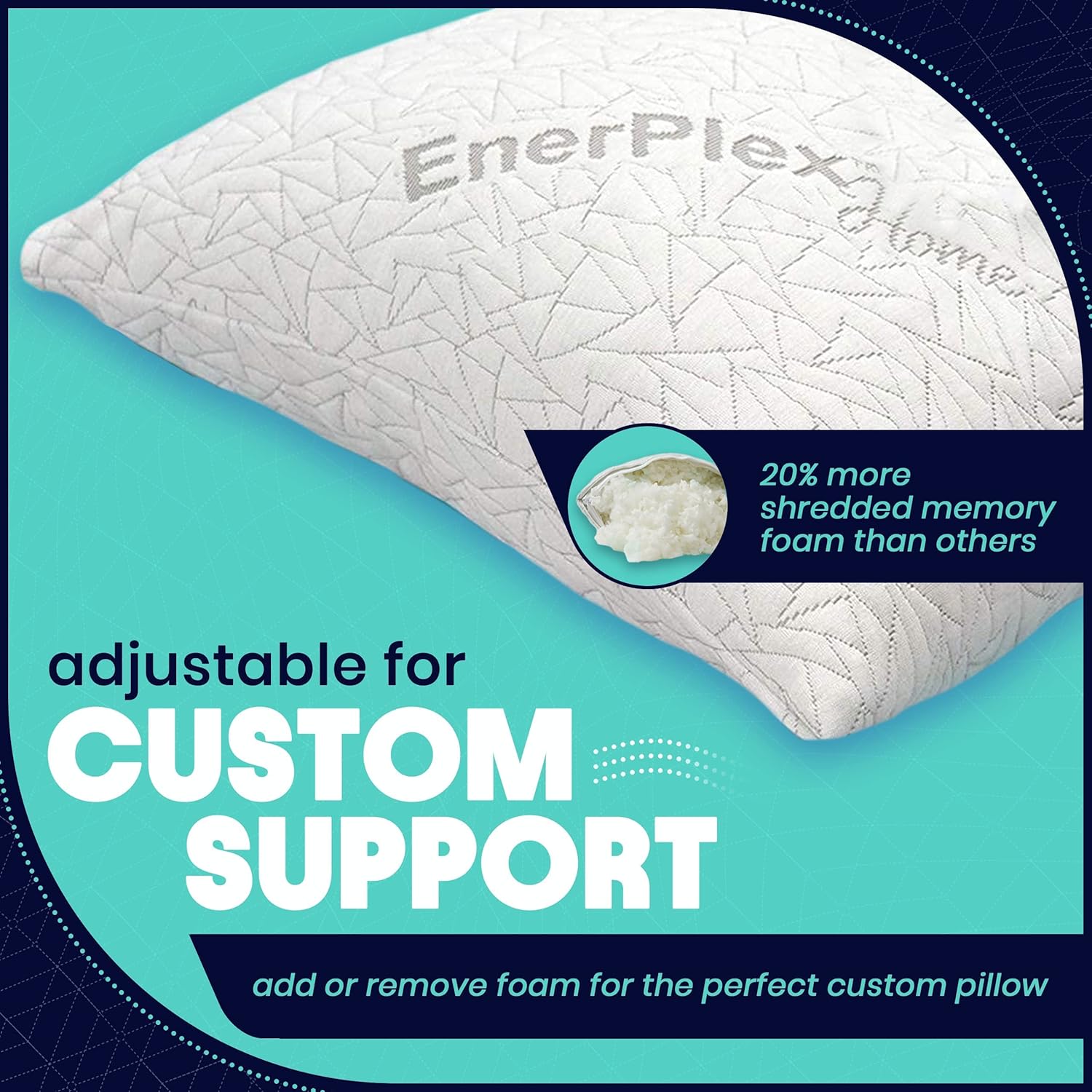 EnerPlex Almohadas de espuma viscoelástica  Paquete de 1 almohada ajustable con certificación CertiPUR-US tamaño King para dormir con espuma extra y