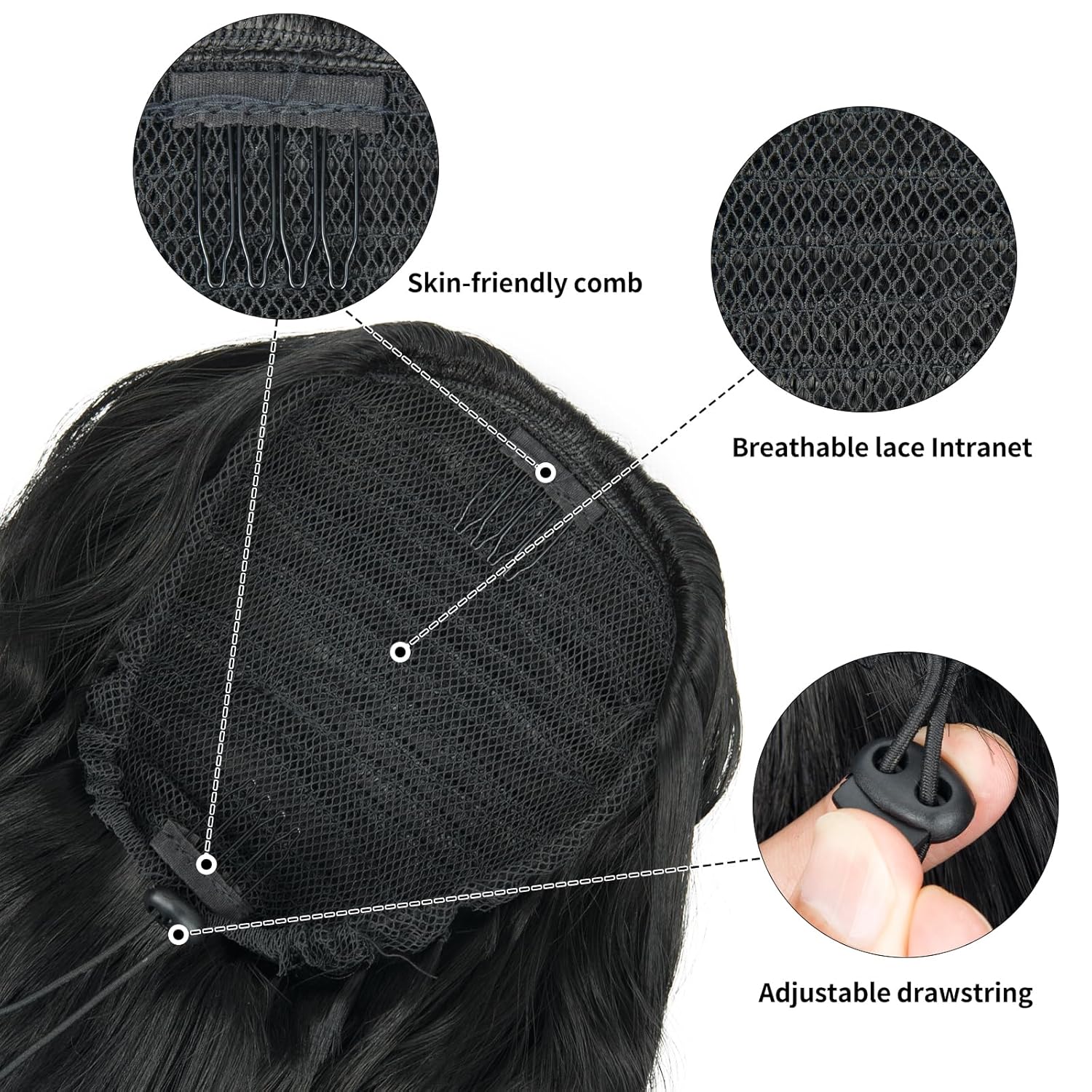 Cola de caballo con cordón para mujer, extensión de cola de caballo de 26 pulgadas de largo, extensiones de cabello sintético suave, extensión de