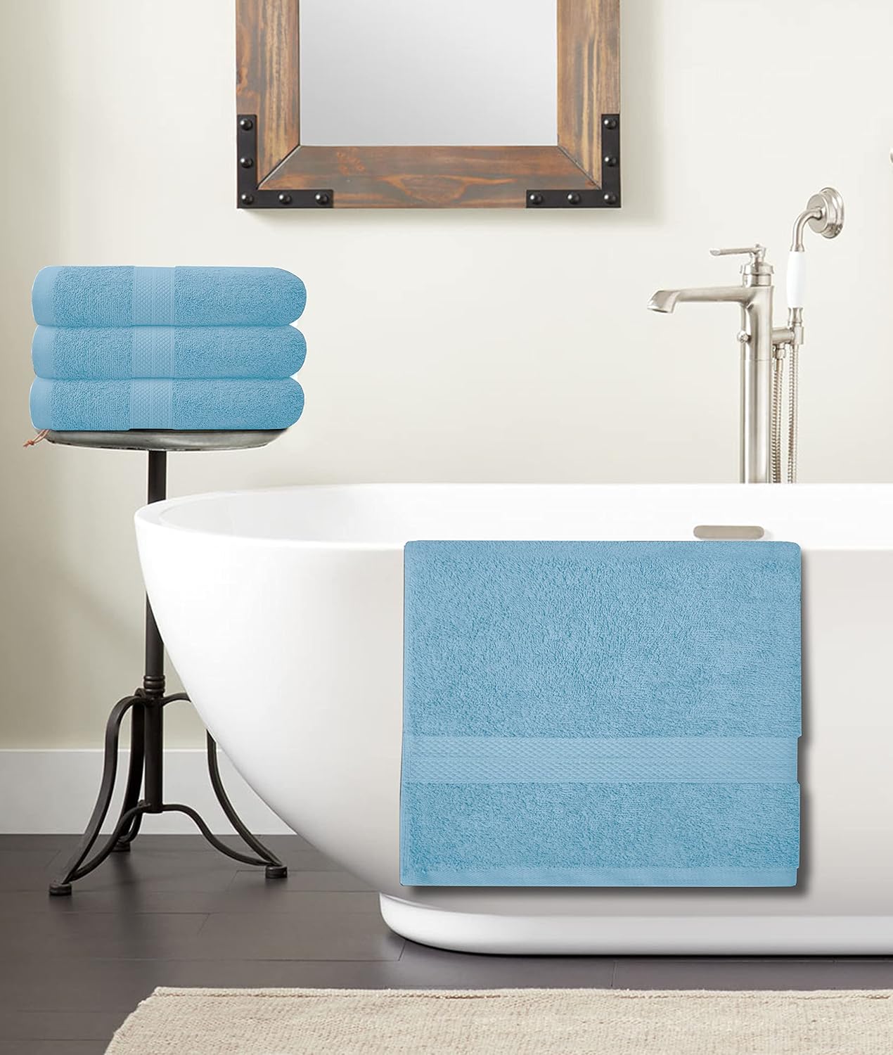 Avalon – Juego de 6 toallas de baño para baño, 100% algodón, color azul polvo, paquete de 6 (24 x 48 pulgadas), juego de toallas de baño de secado