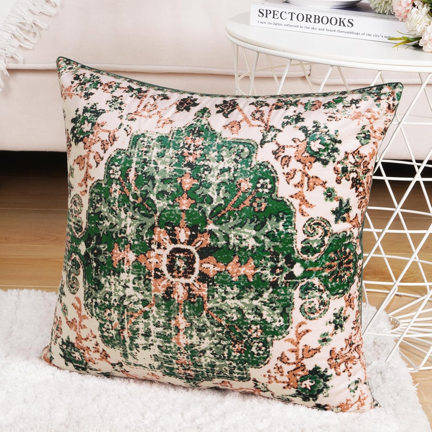 ASPMIZ Juego de 2 fundas de almohada bohemias de 18 x 18 pulgadas, almohadas decorativas de terciopelo con diseño étnico verde navideño para sofá,