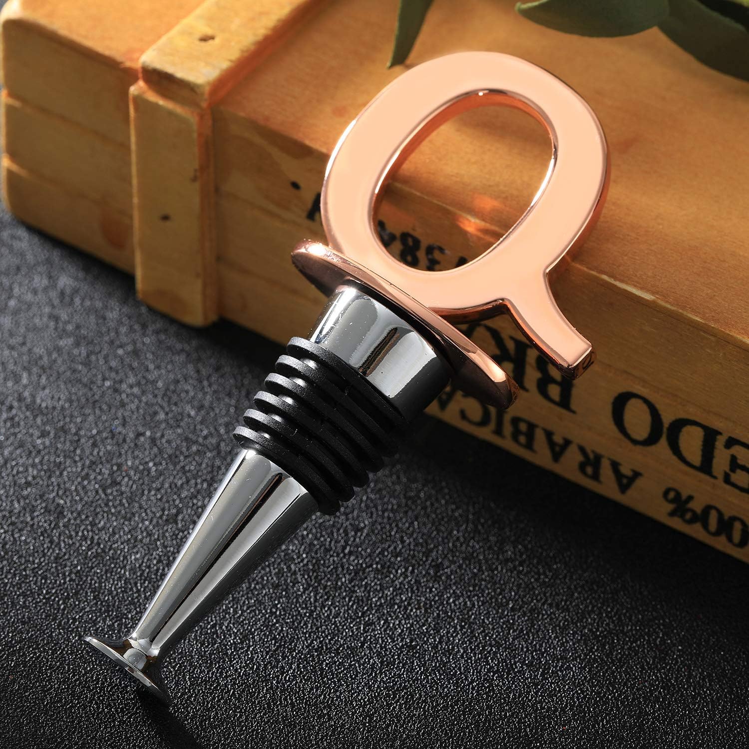 Tapón para botella de vino y bebidas con acabado de oro rosa, accesorios reutilizables para tapón de botella y regalo divertido para inauguración de