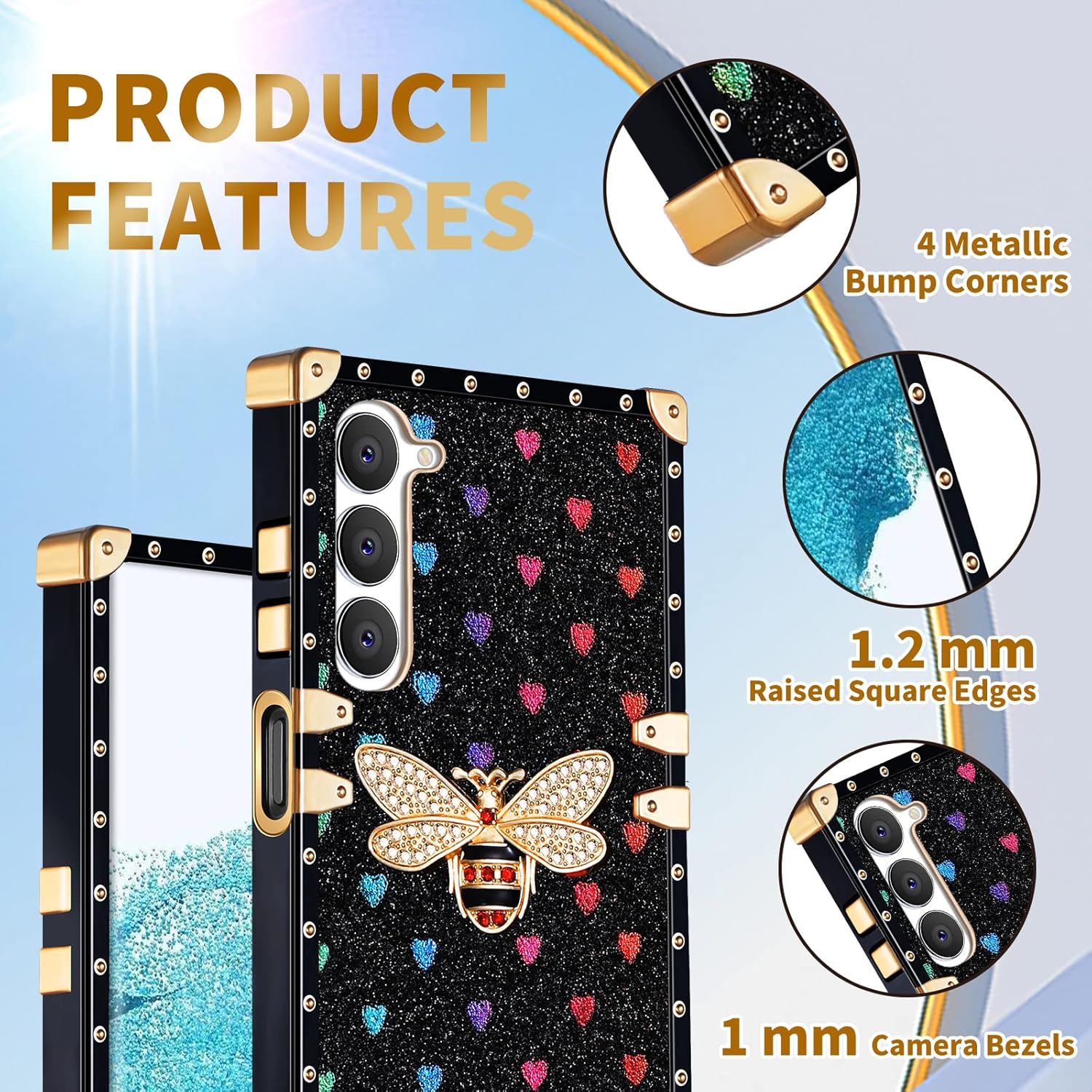 Loheckle Elegante funda para Samsung Galaxy A14 5G para mujer, funda cuadrada de diseñador para Samsung A14 5G con soporte de anillo y cordón,