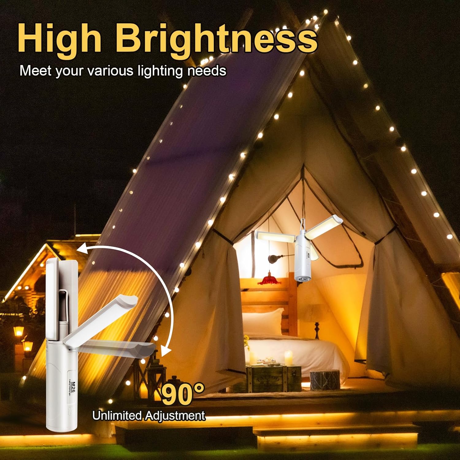 Linterna plegable recargable para campamento, 3 modos de iluminación con batería recargable de 3500 mAh, IP65 impermeable linterna portátil para