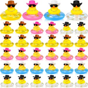 Sosation Pato de goma vaquero a granel, mini auto de patitos amarillos, juguetes de baño, recuerdo de fiesta con mini sombrero, collar de círculo de Sosation Pato de goma vaquero a granel, mini auto de patitos amarillos, juguetes de baño, recuerdo de fiesta con mini sombrero, collar de círculo de