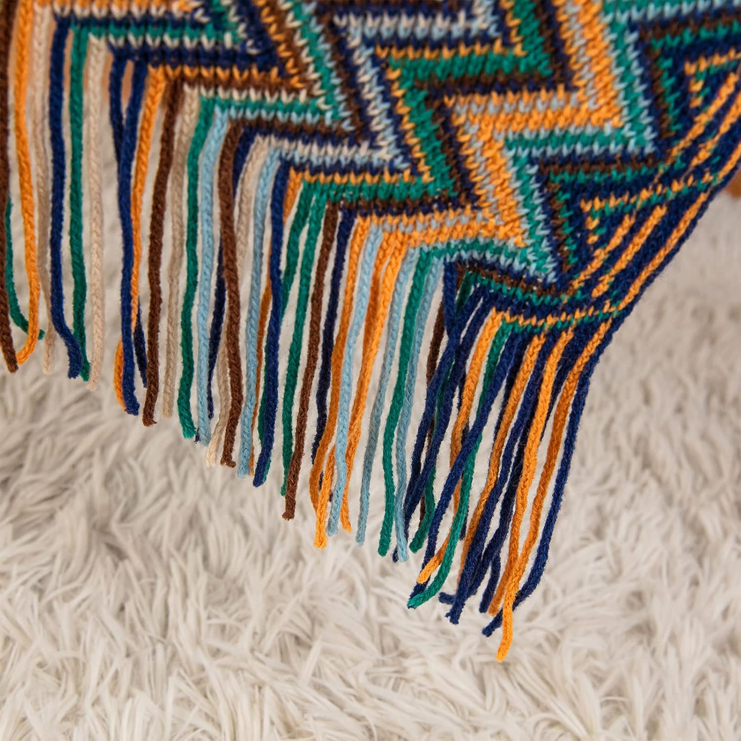 LIFEIN – Manta de punto estilo bohemio para sofá, manta bohemia suave de primavera, acogedora manta ligera de punto con borlas para decoración del