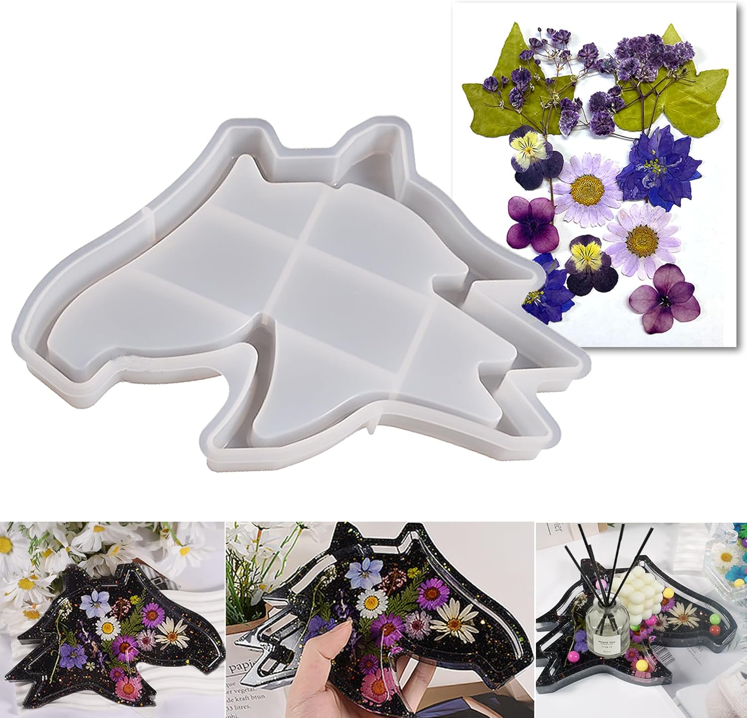Moldes de resina para bandeja de silicona, molde de fundición de silicona epoxi en forma de unicornio, molde de epoxi para manualidades, posavasos