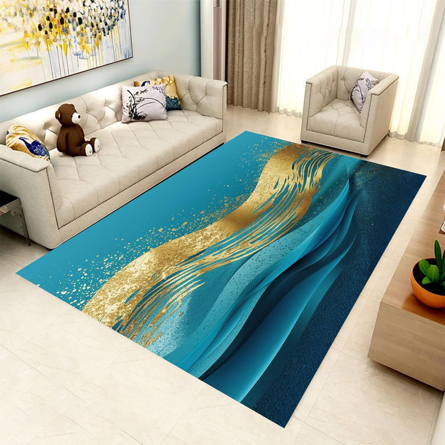 AANVII Geometric Abstract Art Area Rug Indoor Print Carpet Non Slip Kitchen Living Room Bedroom Dining Room